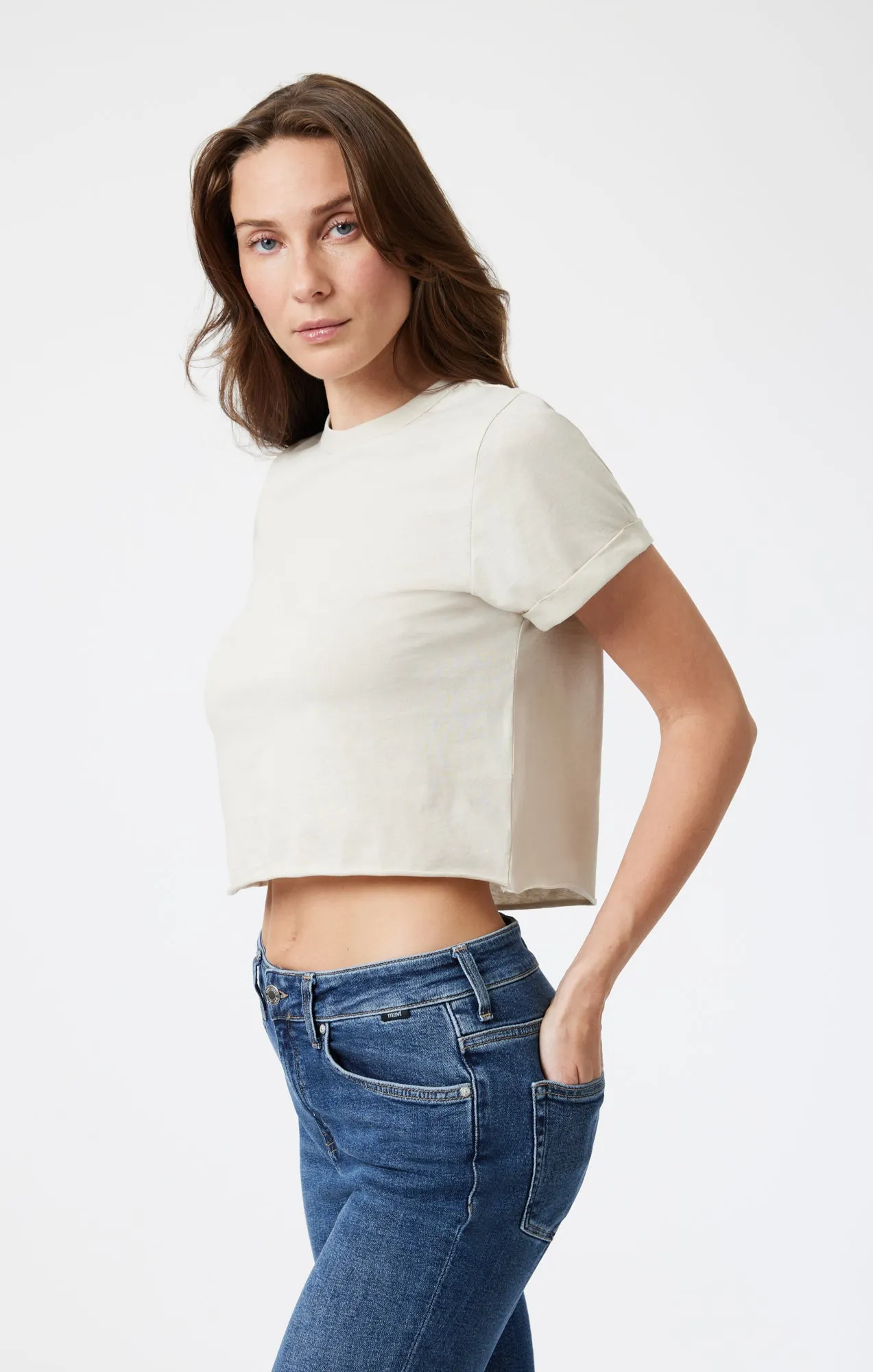 CROPPED T-SHIRT IN MOONSTRUCK Wide Neck Opening