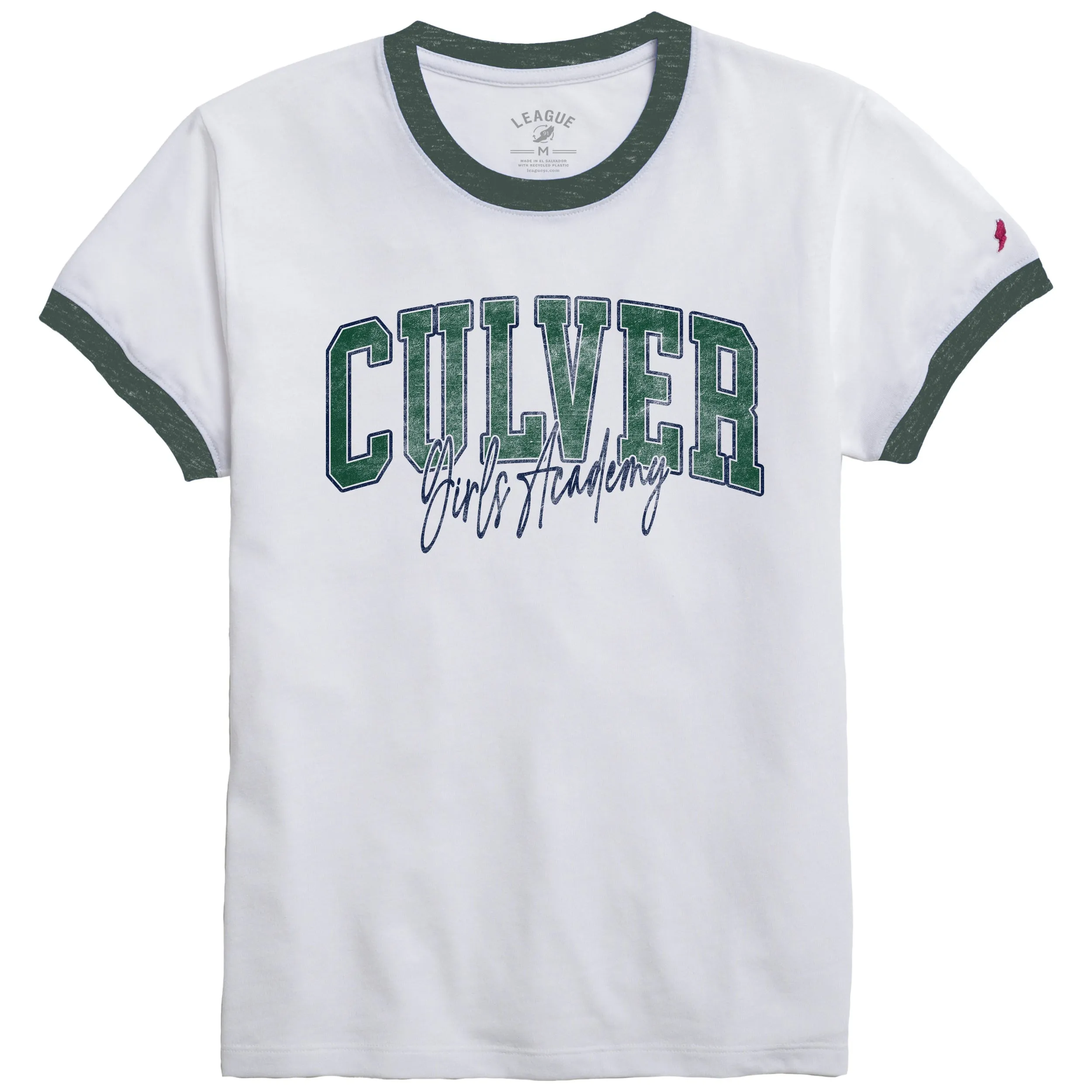 Culver Girls Academy Intramural Ringer Tee - White/Green Biodegradable Textile Cozy Stretch