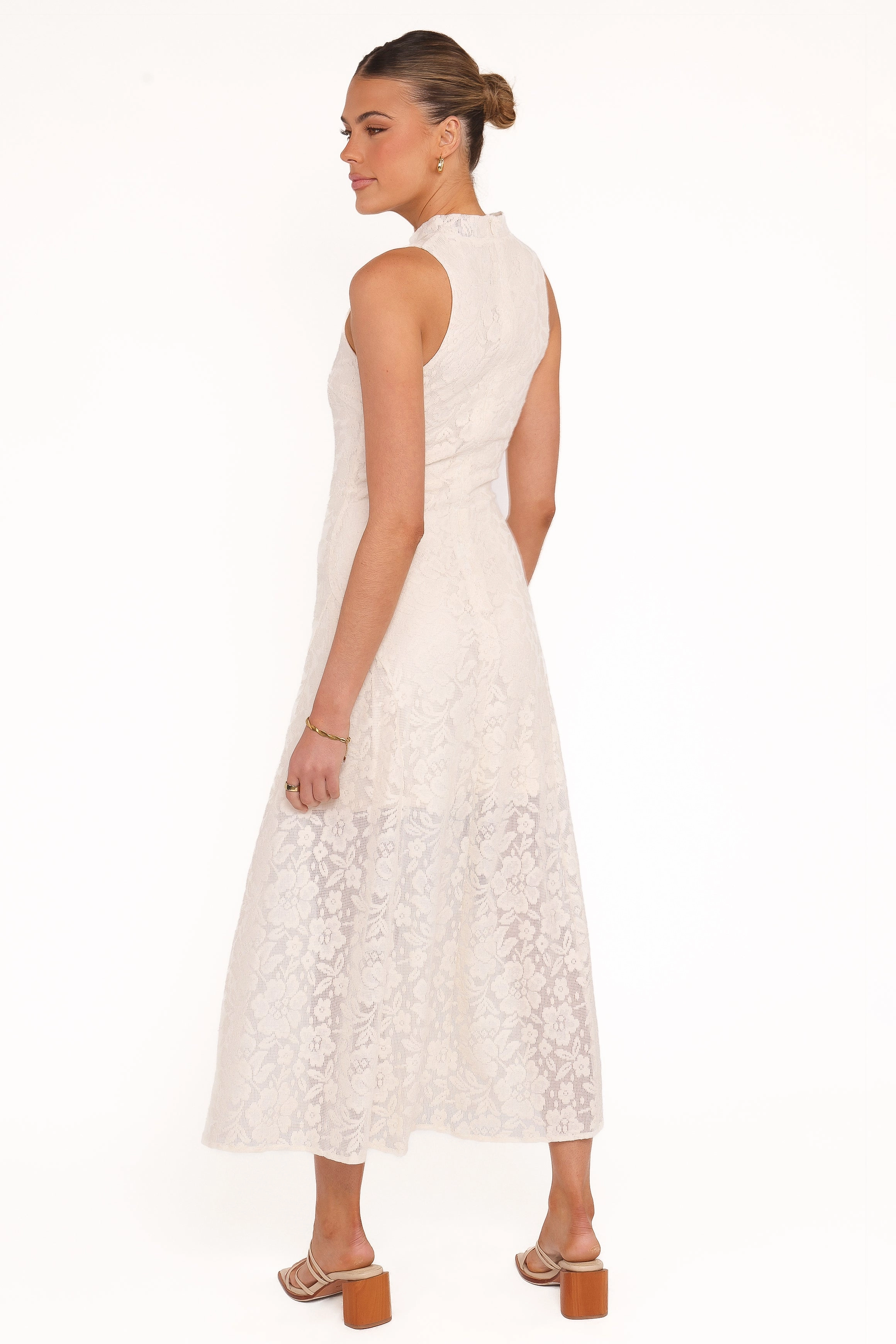 Airy Drape Dreamy Layers Danni Lace Midi Dress - Ecru