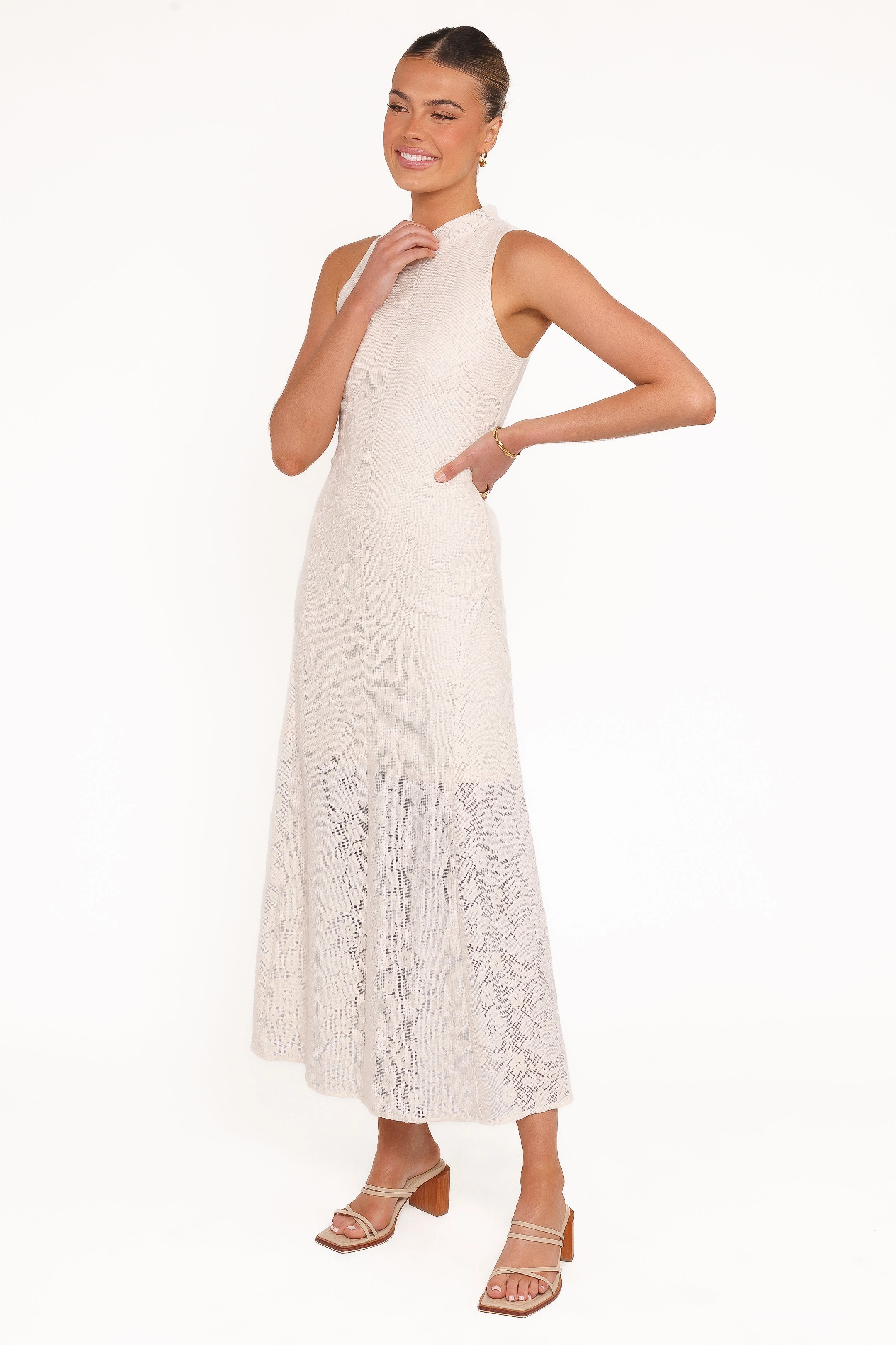 Layer Base Chill Piece Danni Lace Midi Dress - Ecru