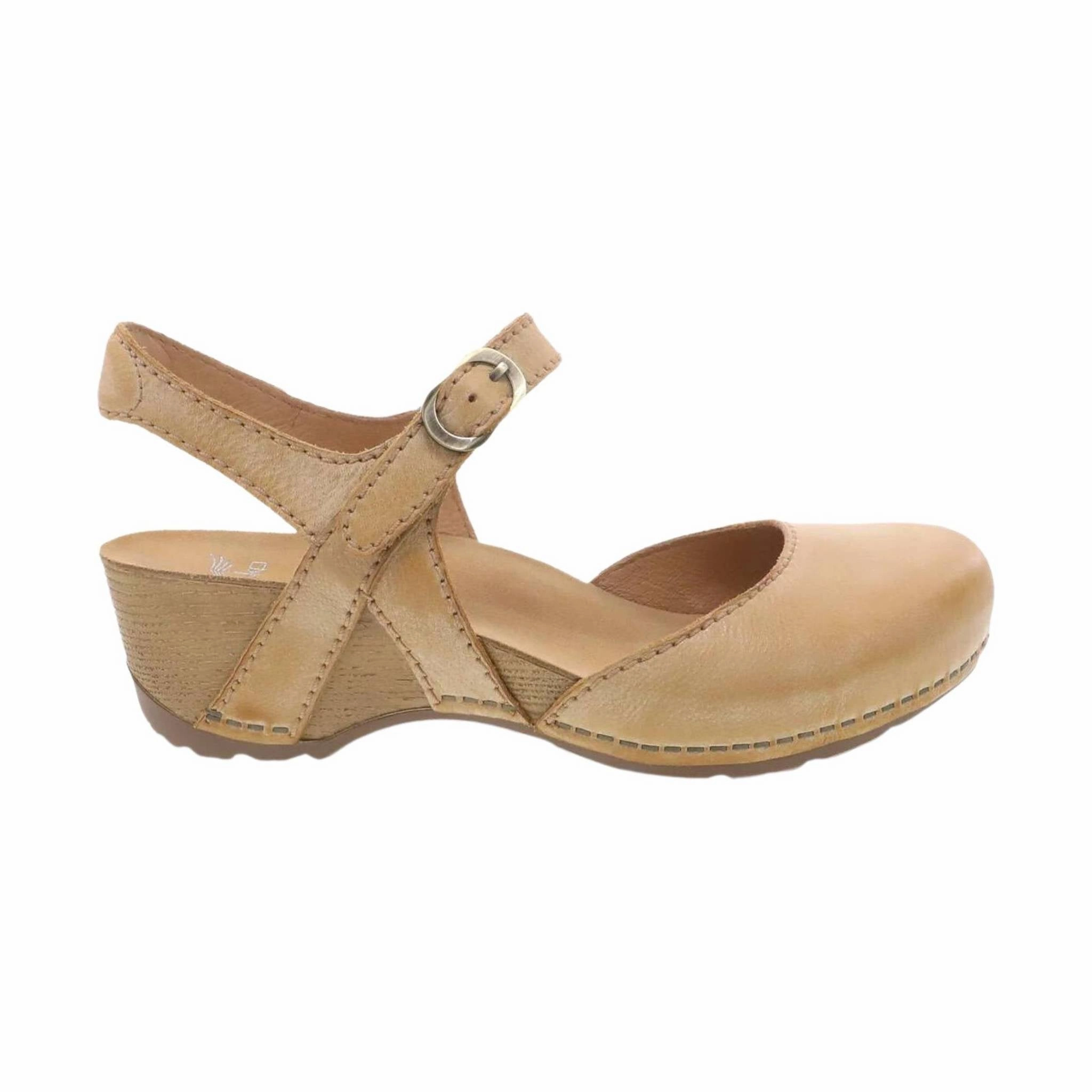Dansko Women's Tiffani - Tan Milled Burnished Relaxing Flats Plantar Support
