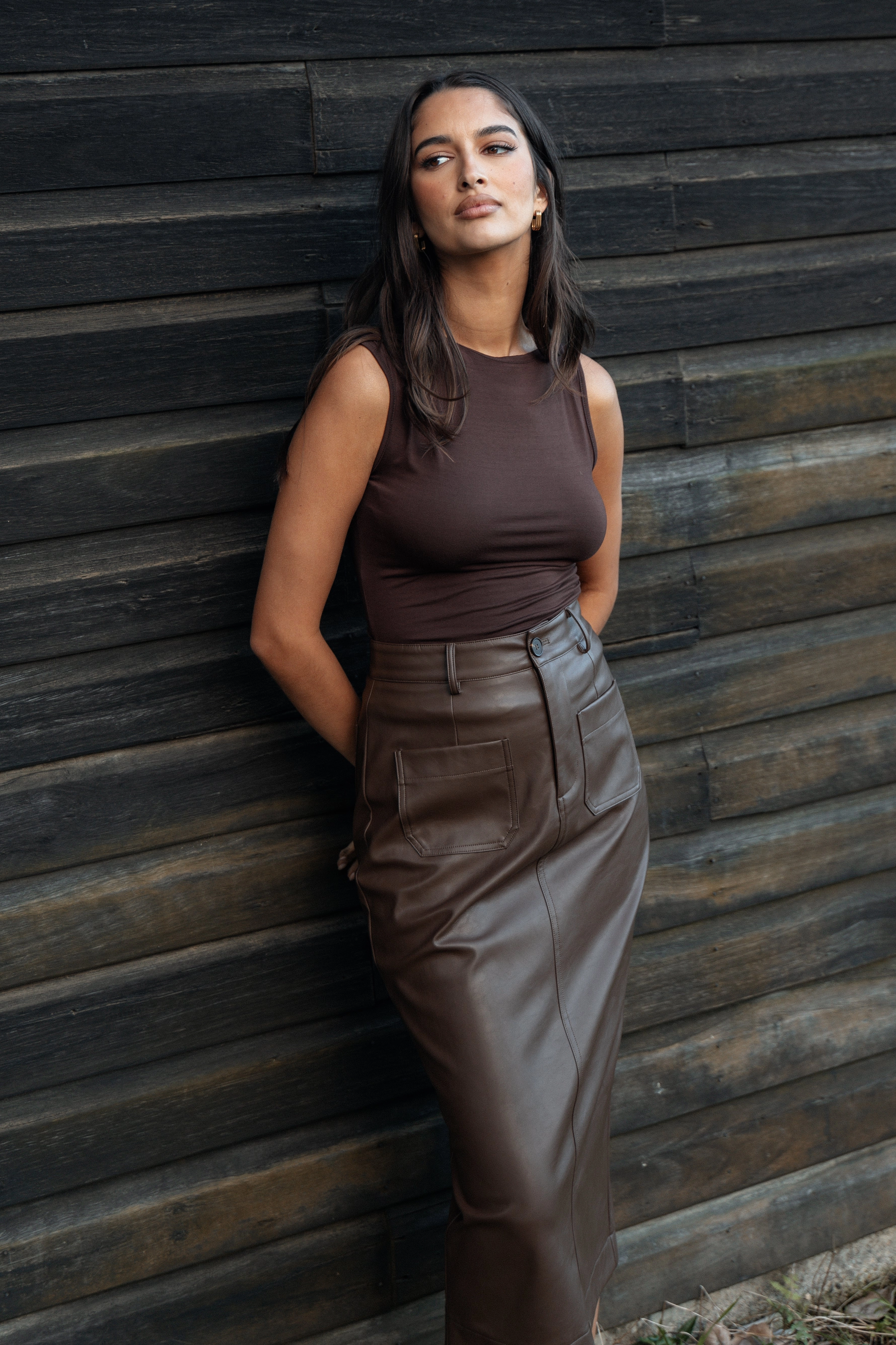 Durable Stitching Classic Touch Colby Midi Skirt - Brown