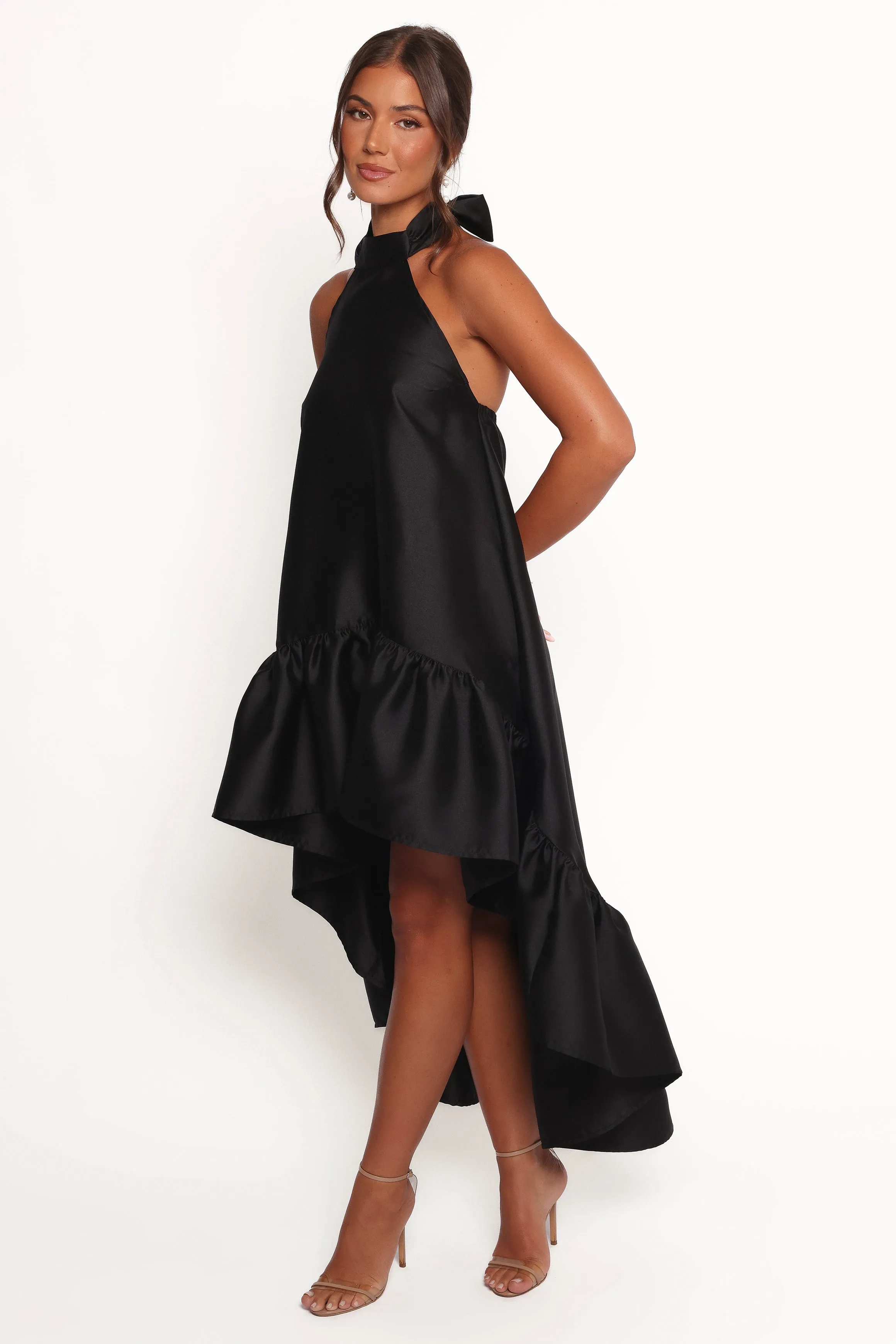 Soren Halterneck Midi Dress - Black Airy Layer Grass Soft