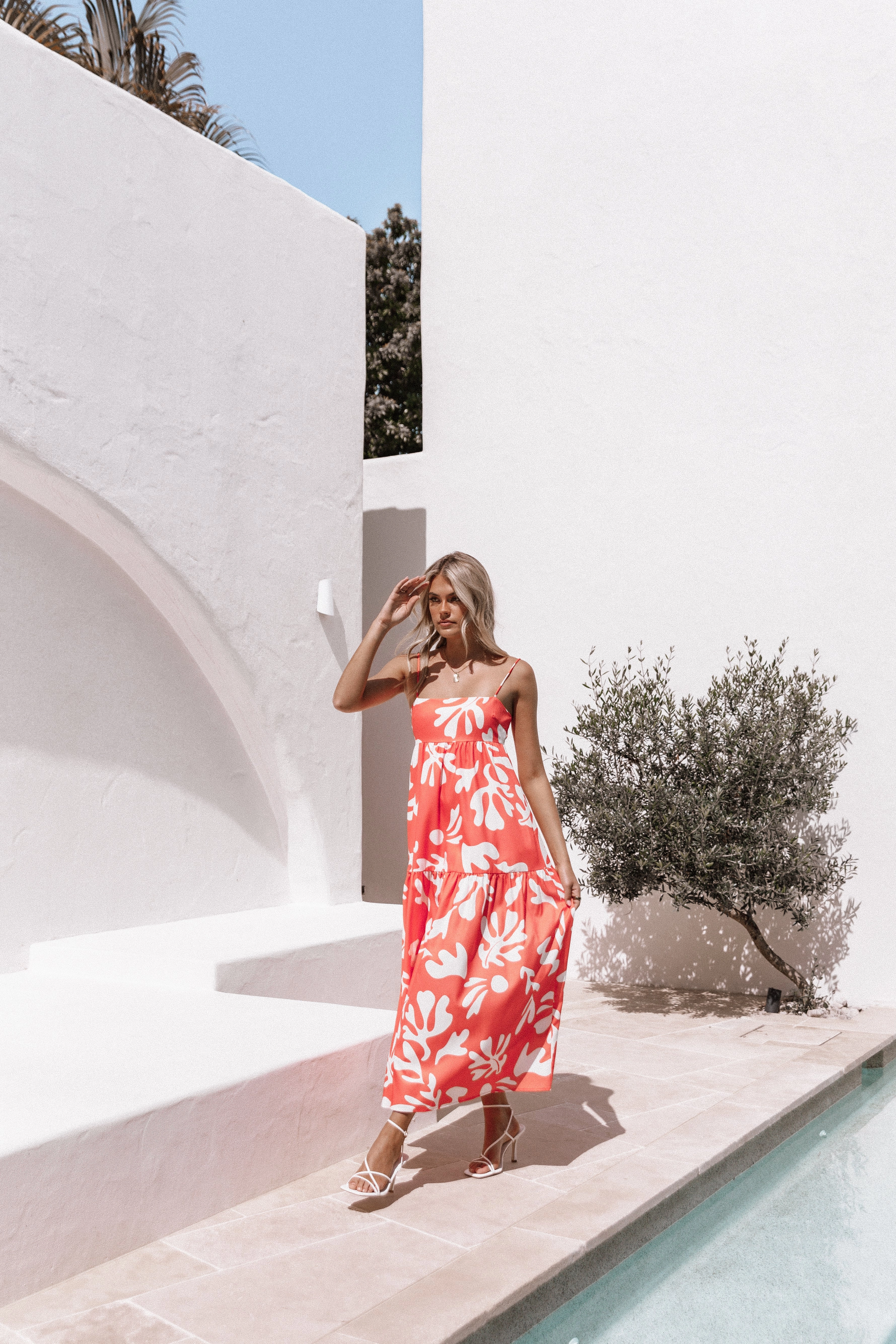 Soft Weave Cozy Design Payton Maxi Slip Dress - Melon White