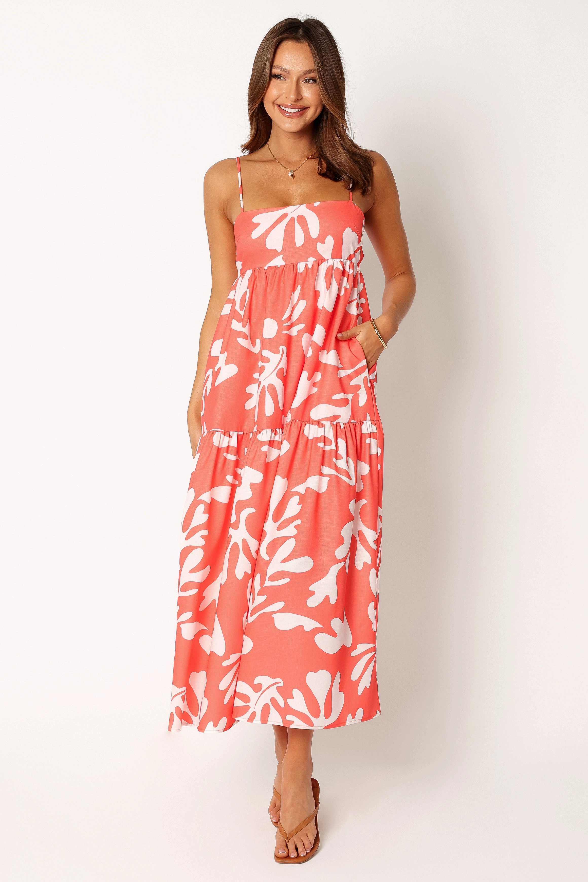 Romance Glow Button-Cuff Payton Maxi Slip Dress - Melon White