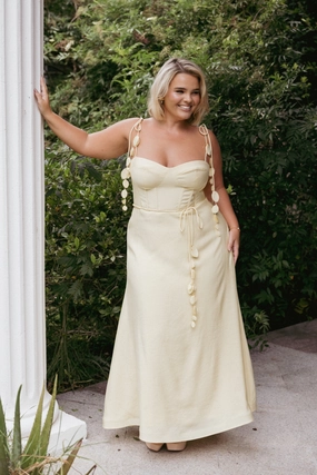 Della Midi Dress - Yellow Olive Tone