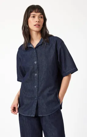 Geometric Design DEVA SHIRT IN RINSE DENIM