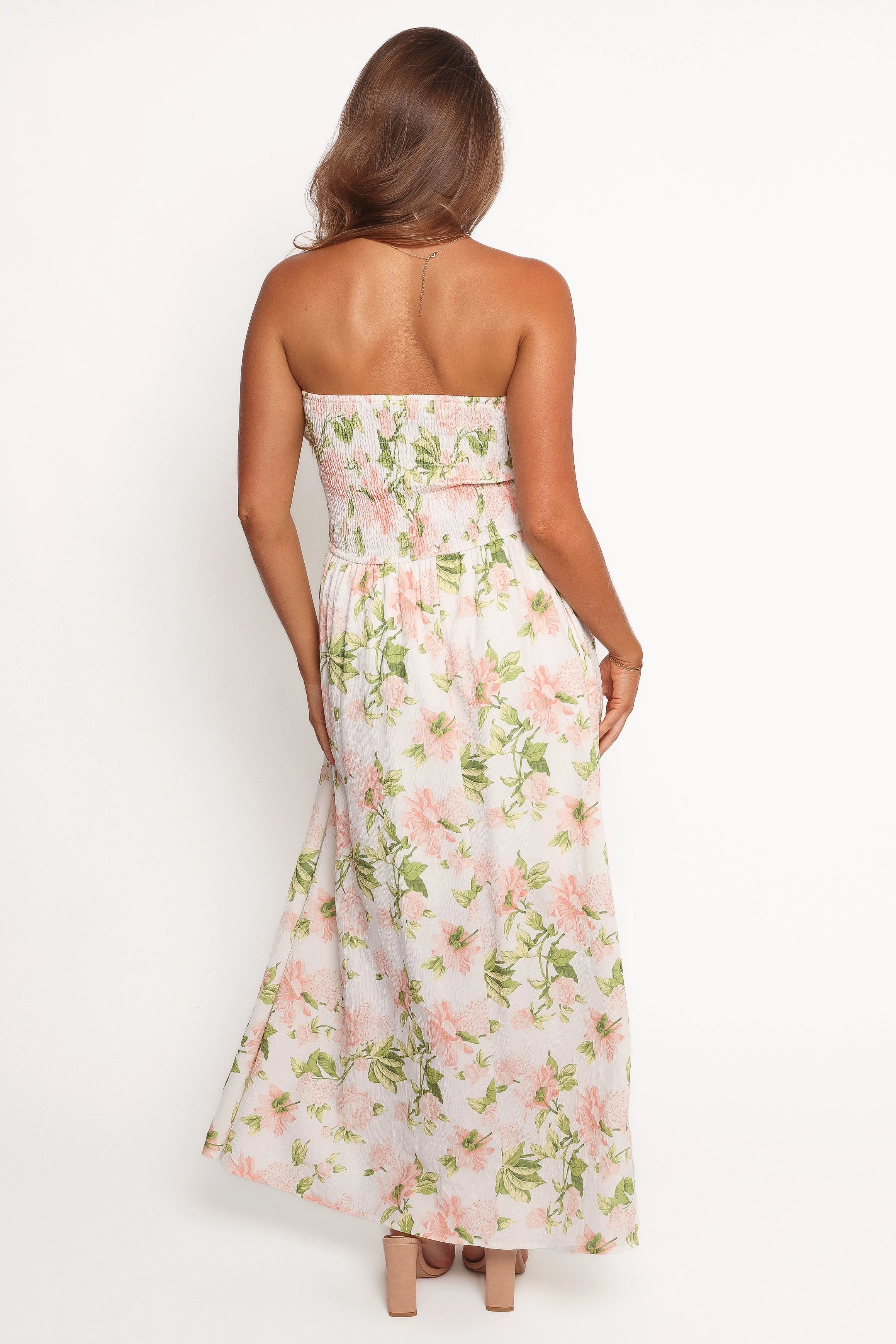 Marta Strapless Midi Dress - Pink Floral Stylish and Simple