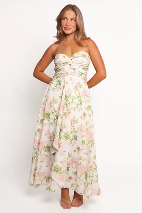 Gender Fluid Marta Strapless Midi Dress - Pink Floral
