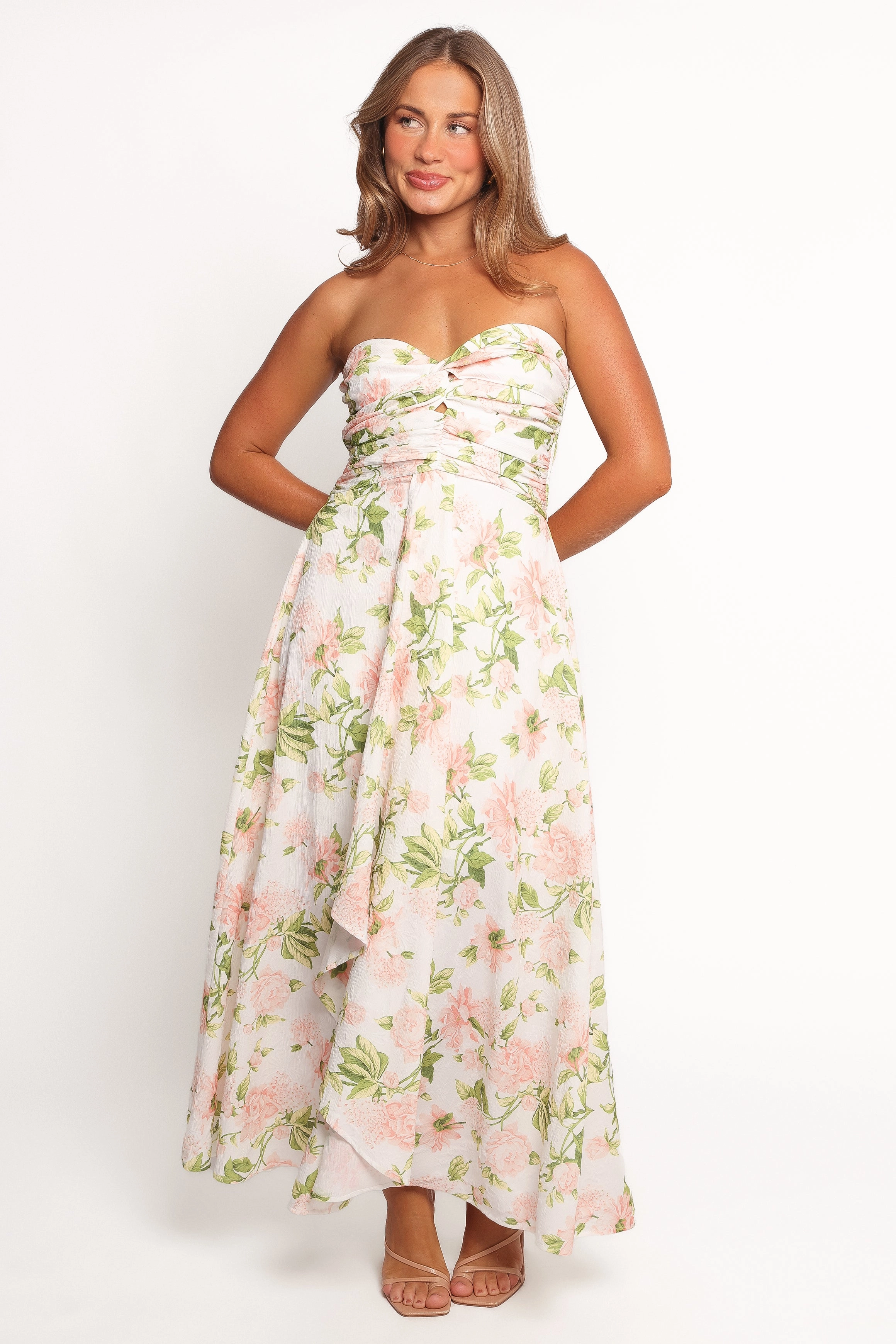 Gender Fluid Marta Strapless Midi Dress - Pink Floral