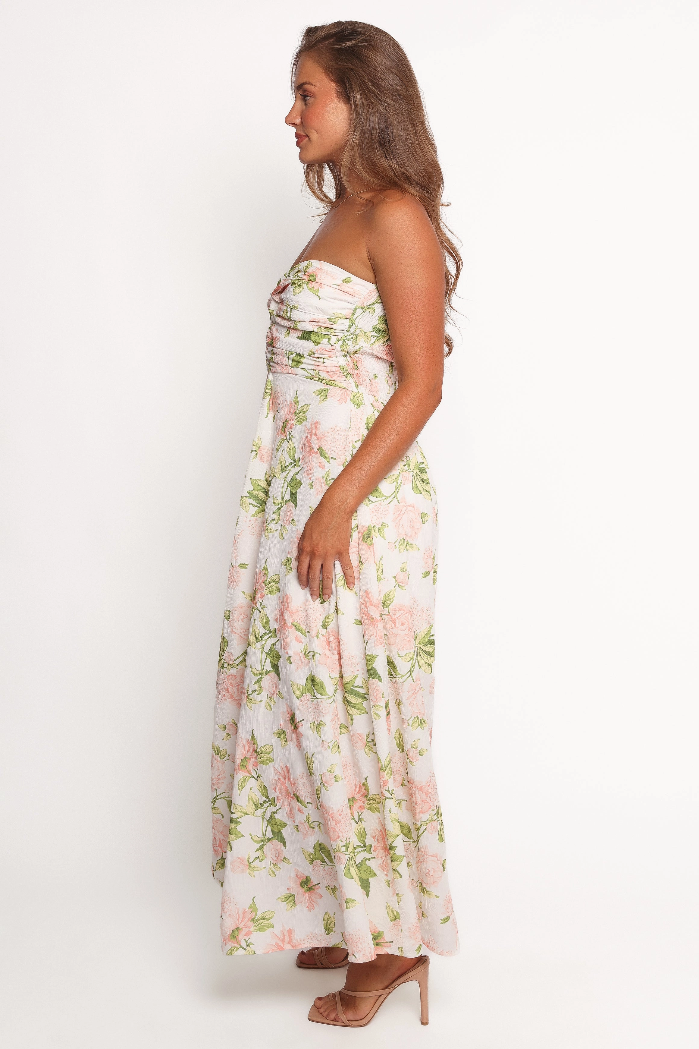 Marta Strapless Midi Dress - Pink Floral Petite-Size Fashion Fit