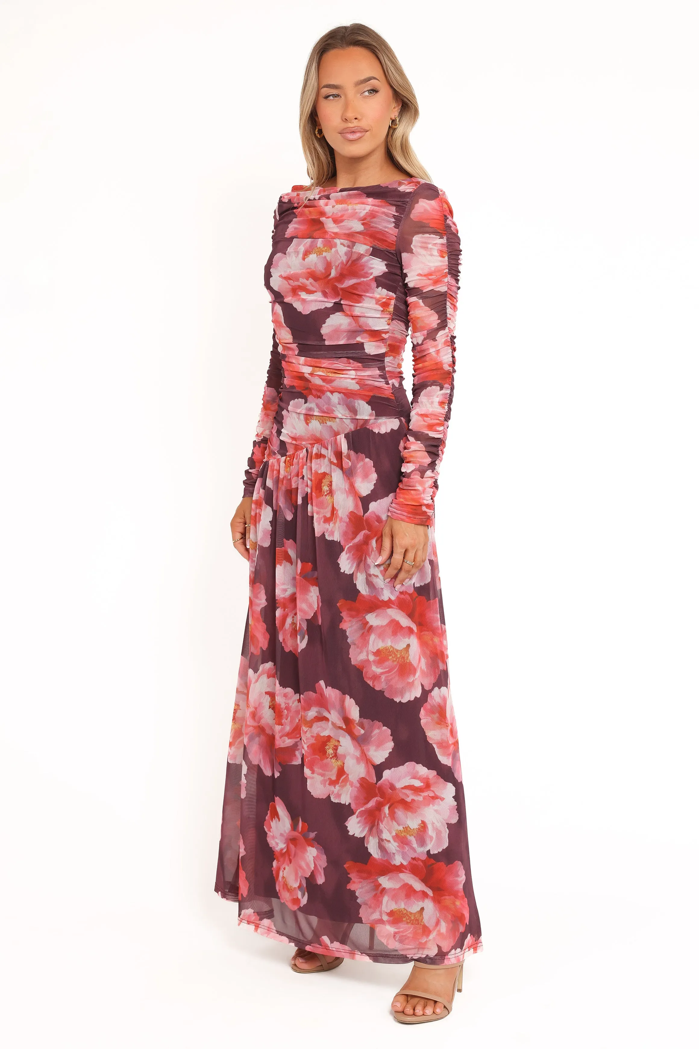 Calypso Long Sleeve Maxi Dress - Burgundy Peony Night Ready