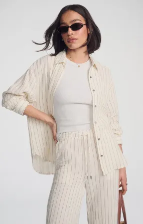 DOUBLE FACE LONG SLEEVE SHIRT IN GREY STRIPE Quality Wear Stylish Detail