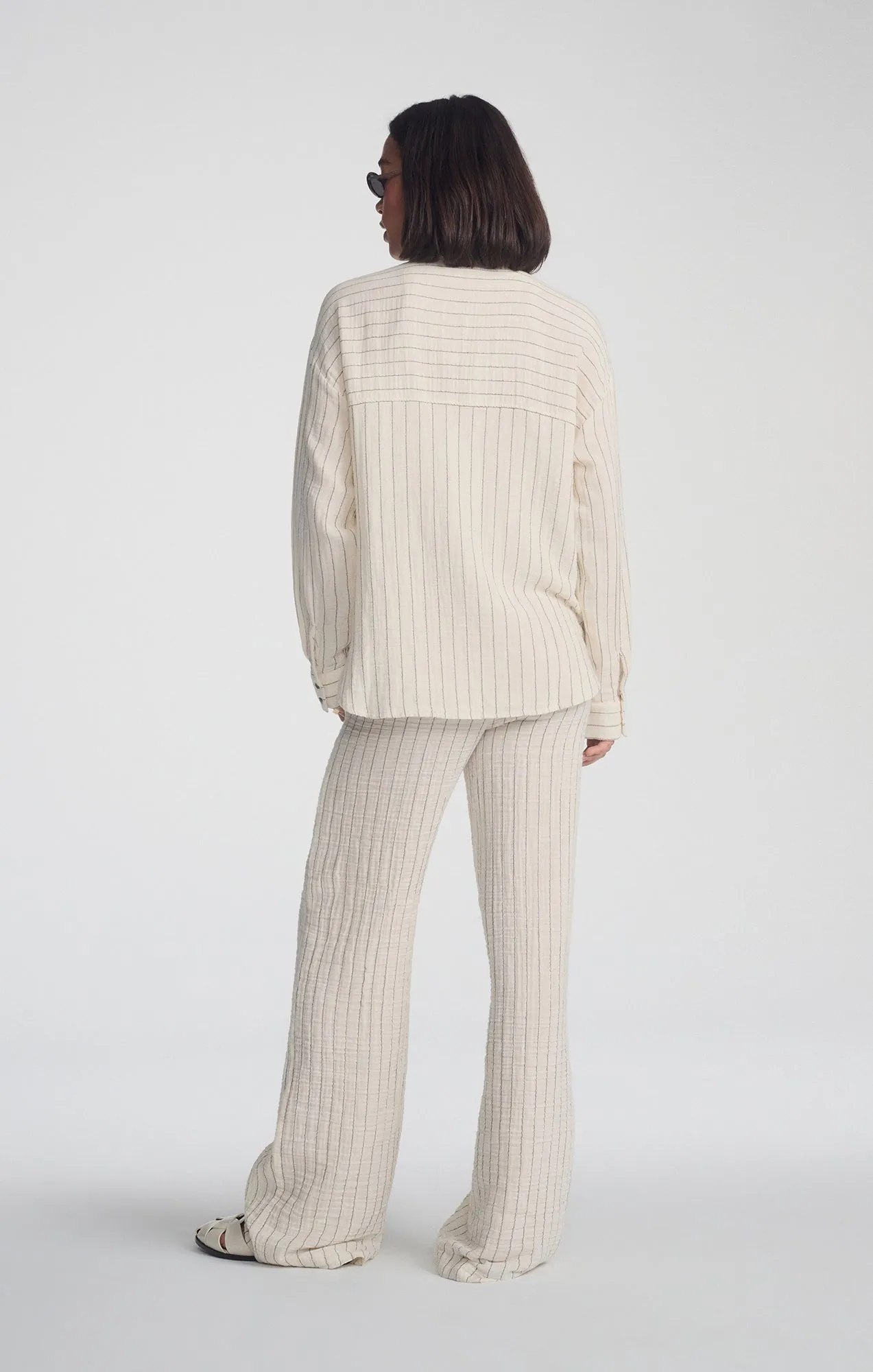 Modern Cut DOUBLE FACE LONG SLEEVE SHIRT IN GREY STRIPE