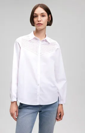 LACE DETAIL BUTTON-UP SHIRT IN WHITE slim fit adult clothing
