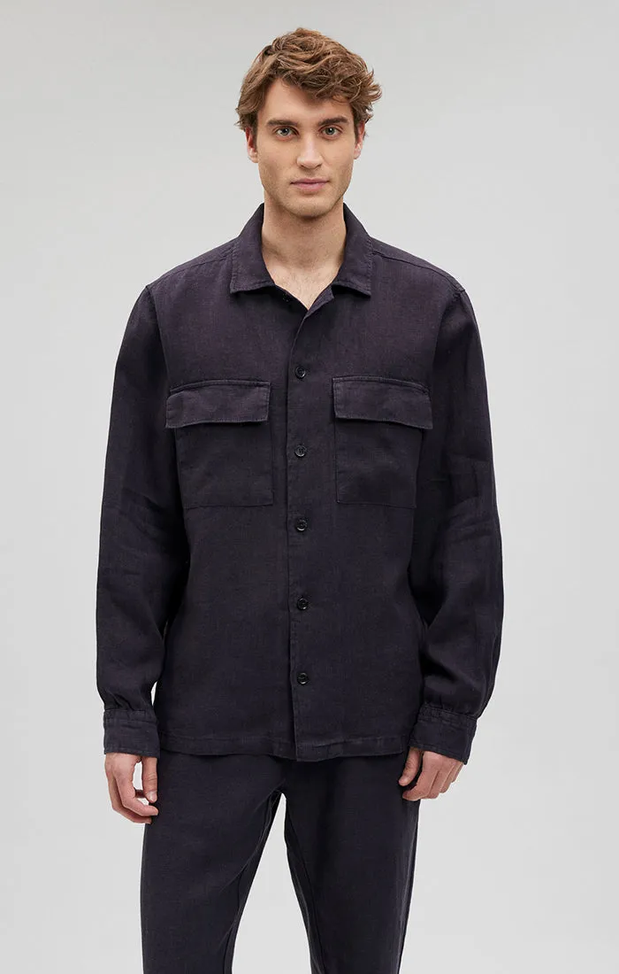 Odor control DOUBLE POCKET BUTTON-UP LINEN SHIRT IN PERISCOPE
