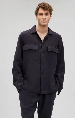 Double Stitched Seams Trendy designs DOUBLE POCKET BUTTON-UP LINEN SHIRT IN PERISCOPE