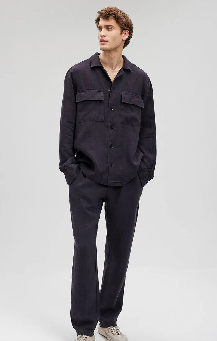 DOUBLE POCKET BUTTON-UP LINEN SHIRT IN PERISCOPE Tailored Style