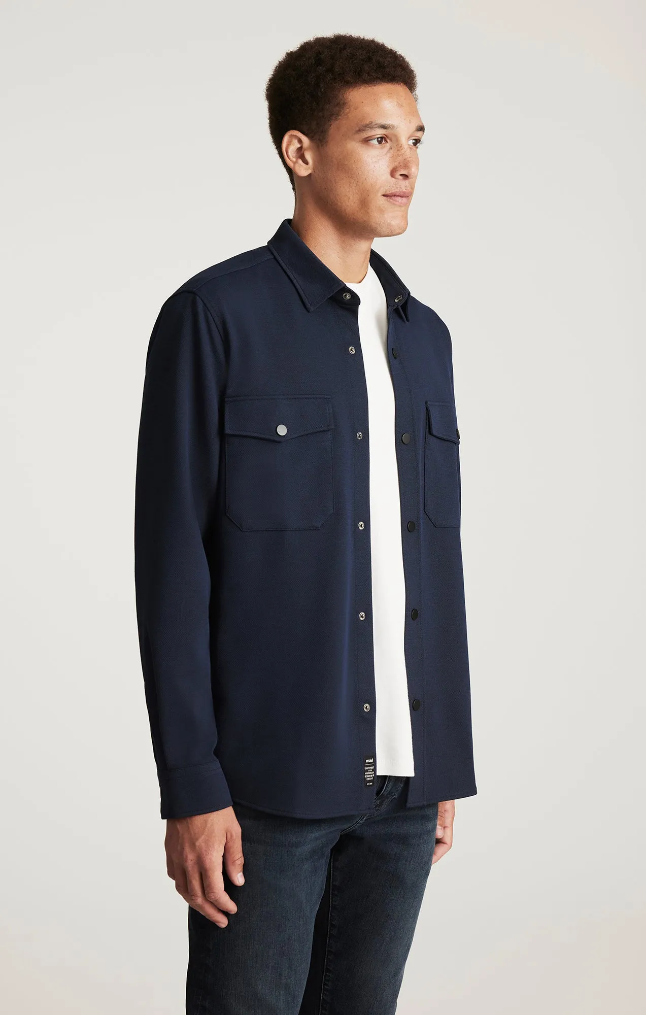 DOUBLE POCKET BUTTON-UP SHIRT IN BARITONE BLUE Moisture Wicking Material