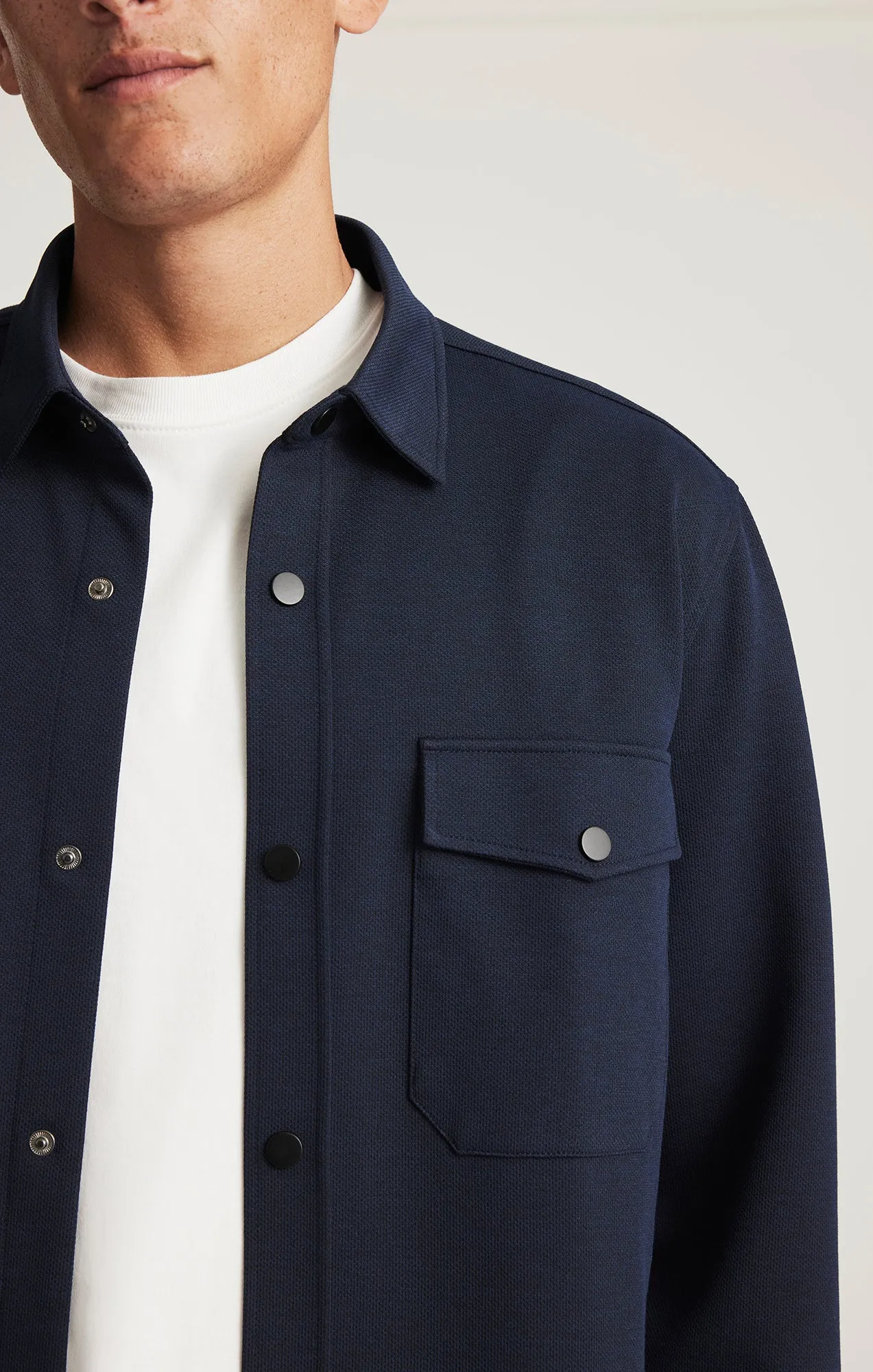 DOUBLE POCKET BUTTON-UP SHIRT IN BARITONE BLUE Stretch Fit Technology