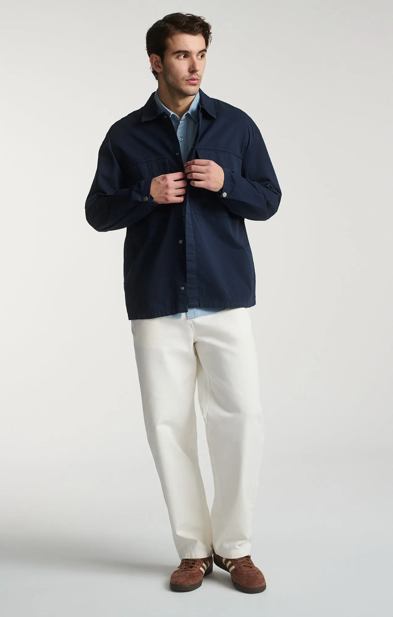 DOUBLE POCKET OVERSHIRT IN BLACK IRIS Lightweight Feel Soft Touch