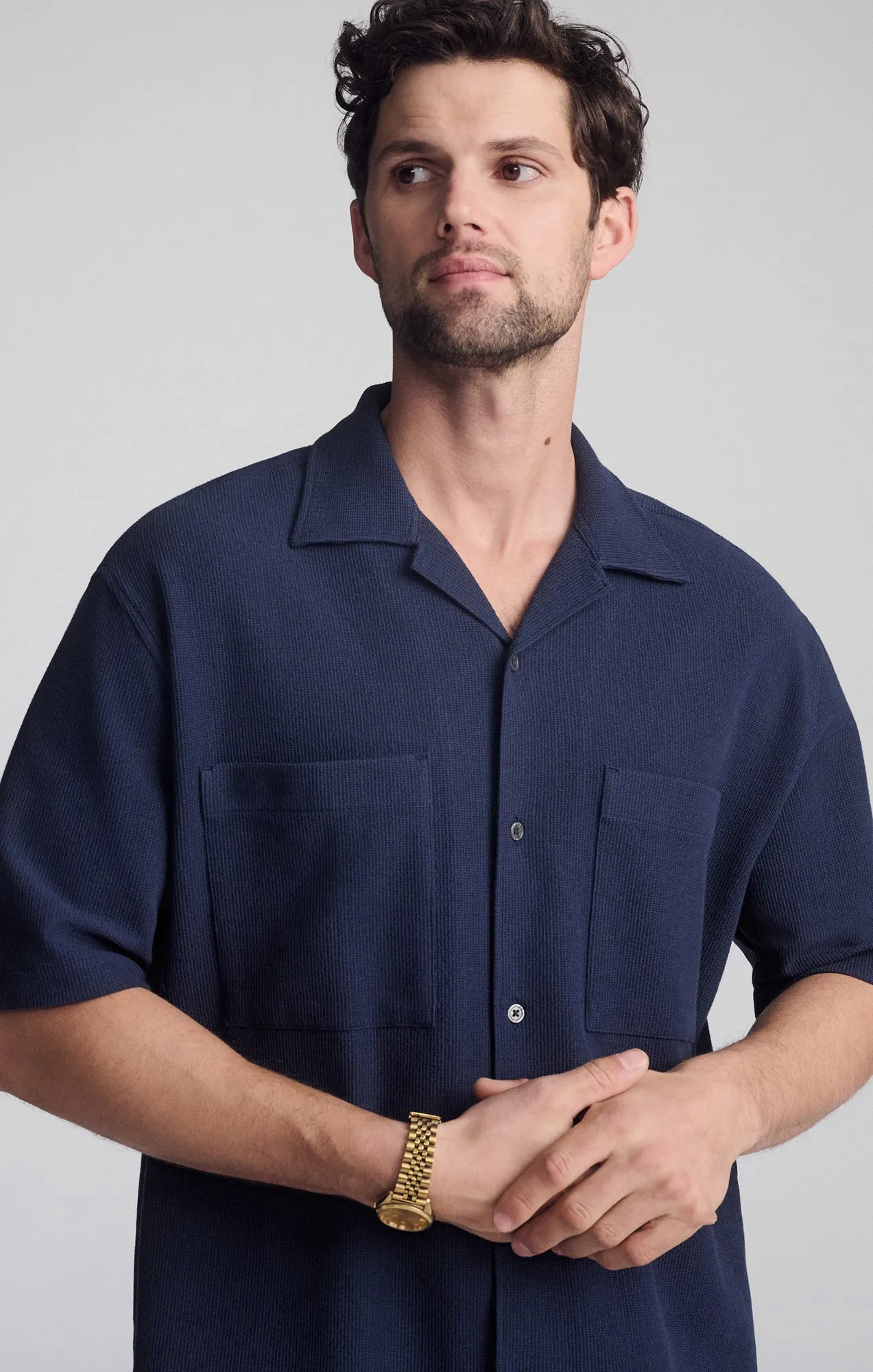 Streamlined Design Urban Trend DOUBLE POCKET SHORT SLEEVE SHIRT IN PEACOAT
