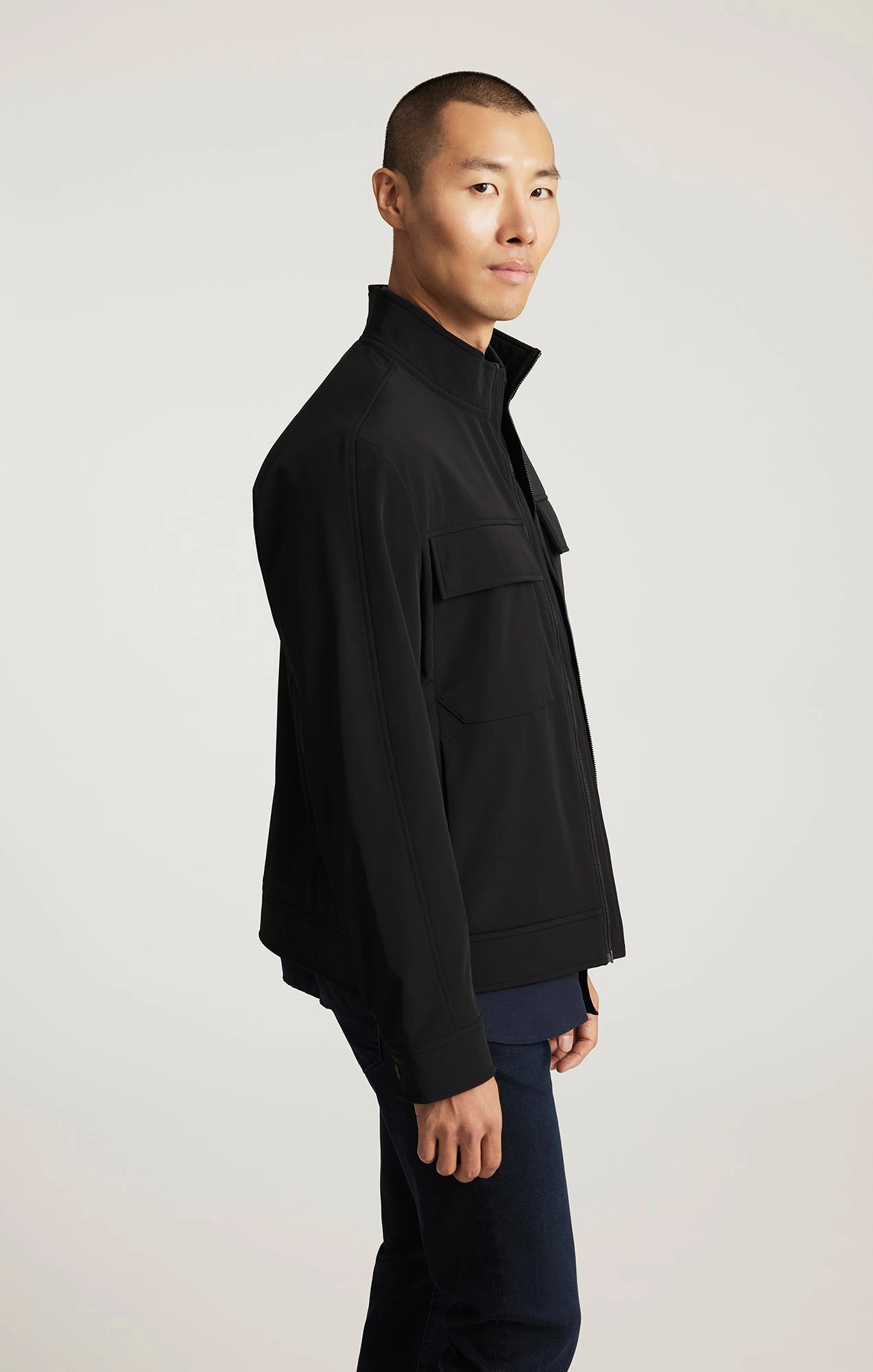 UTILITY JACKET IN JET BLACK Ventilation Panels DoubleLayered Collar
