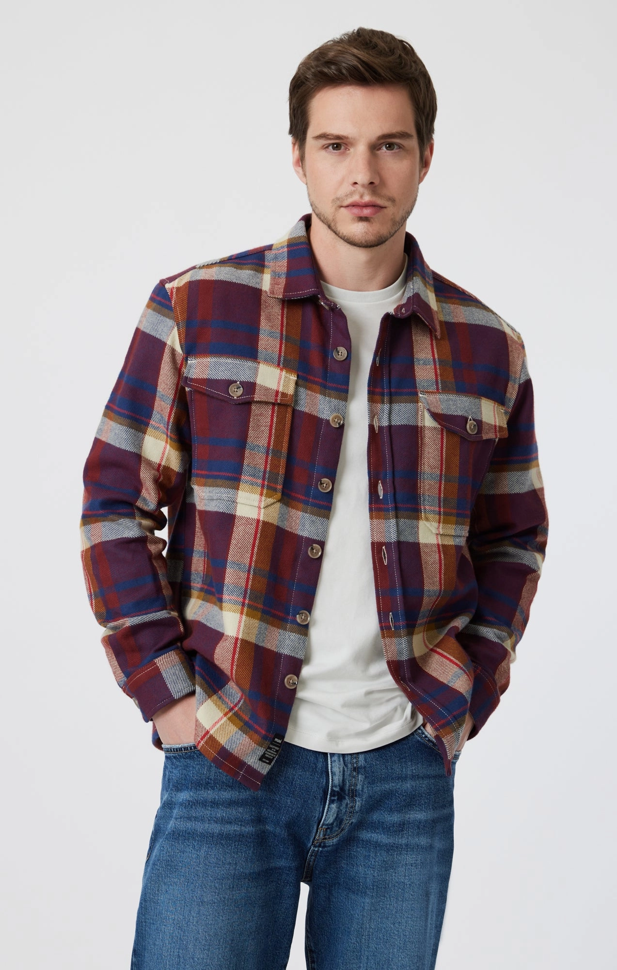 DOUBLE POCKET CHECK SHIRT IN PAPRIKA CHECK Heat Sealed Edges ScratchResistant Zippers