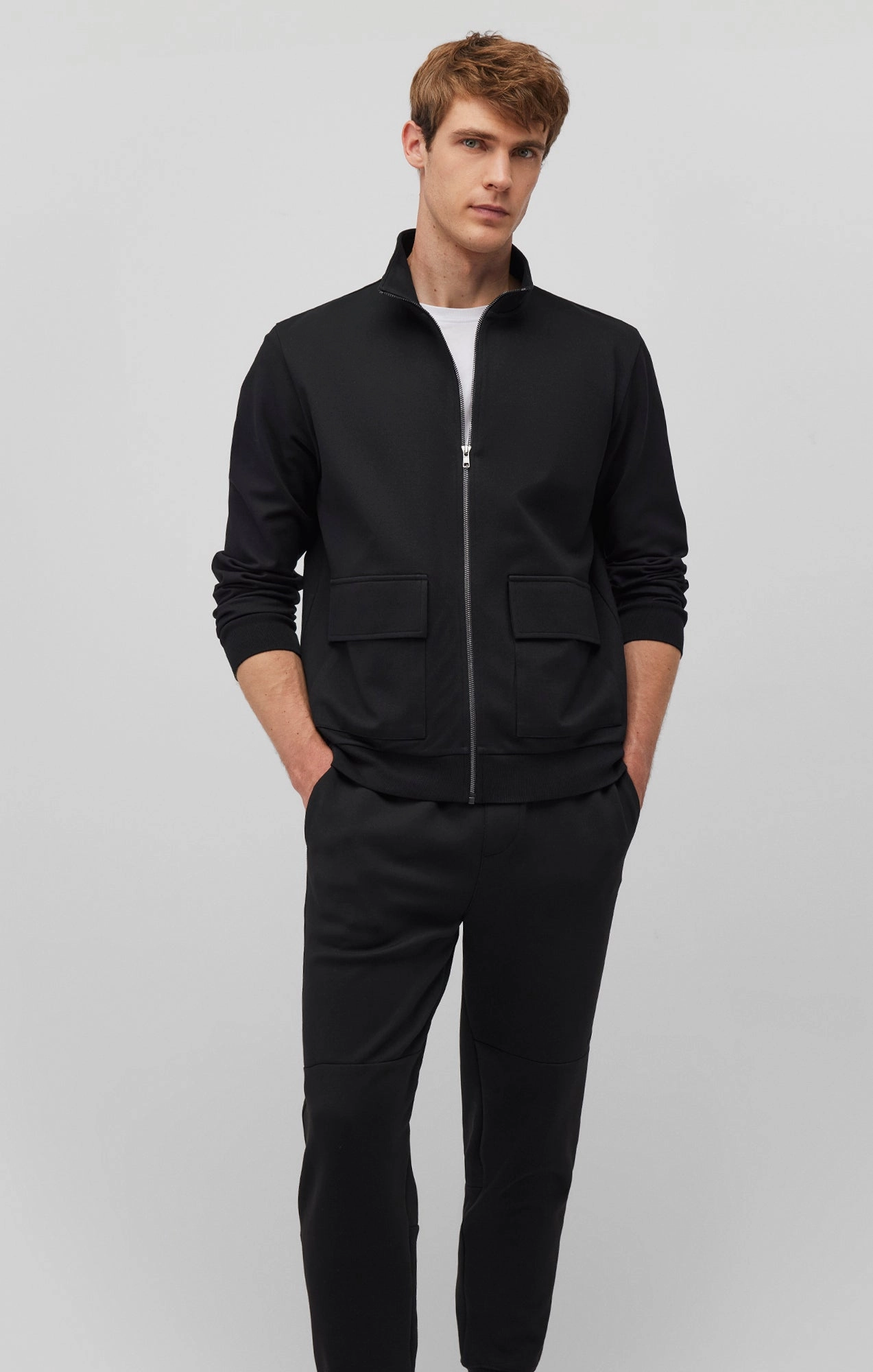 DOUBLE POCKET ZIP-UP JACKET IN BLACK DurableStitching Detachable Layers