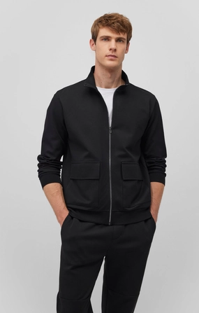 NoiseReduciting Fabric Full Length Zipper Closure DOUBLE POCKET ZIP-UP JACKET IN BLACK