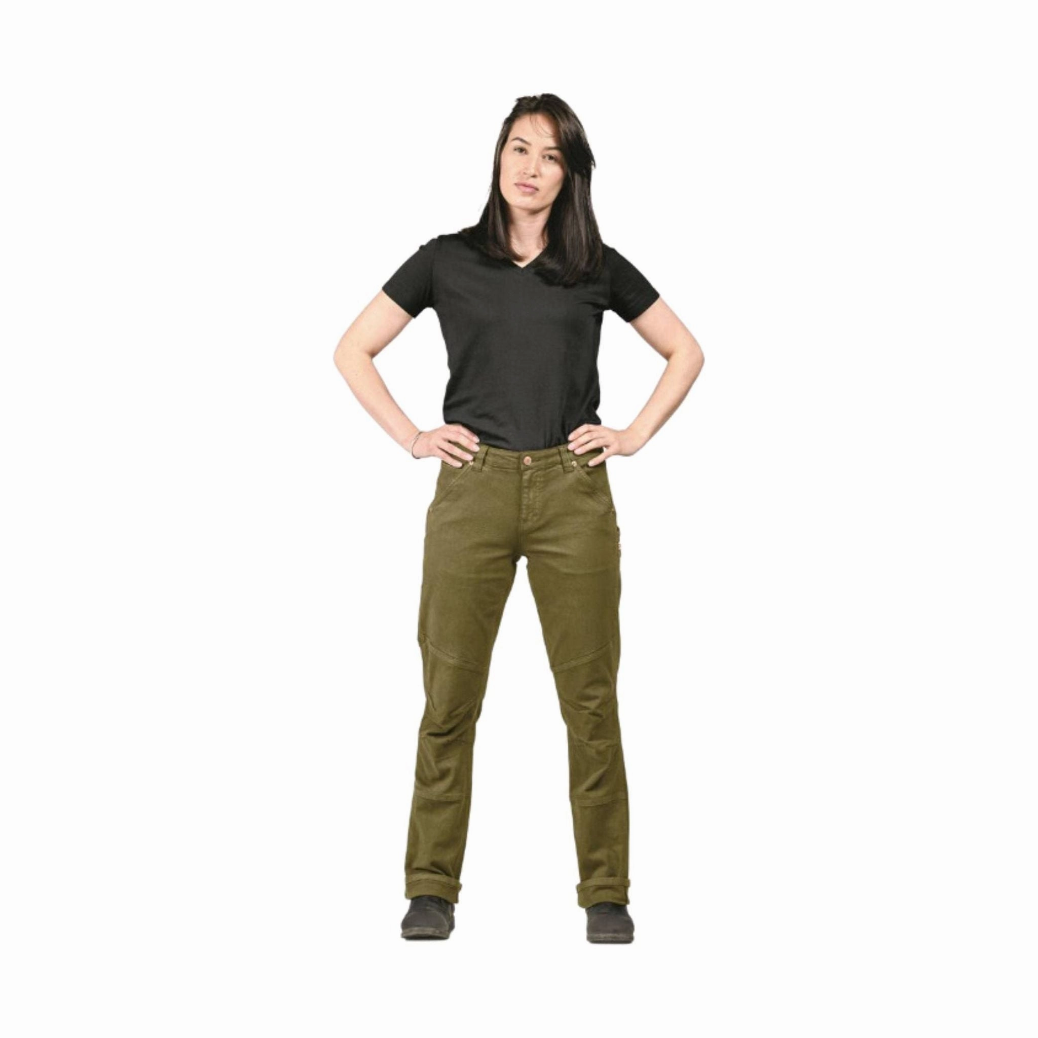 Dovetail Women's Go To Pant - Kelp Green Contoured Panel Design