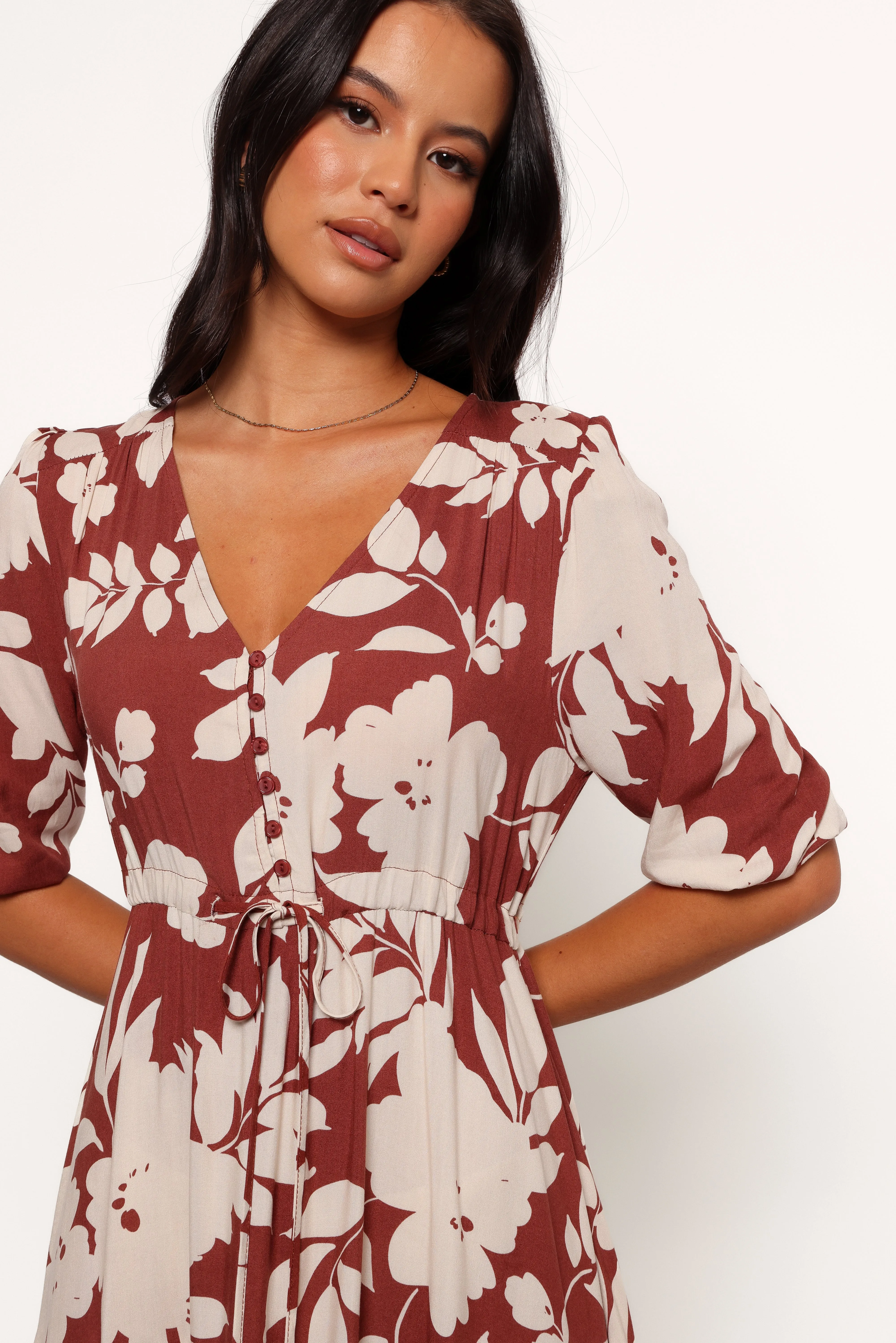 Kelda Dress - Rust Floral Dual Tones