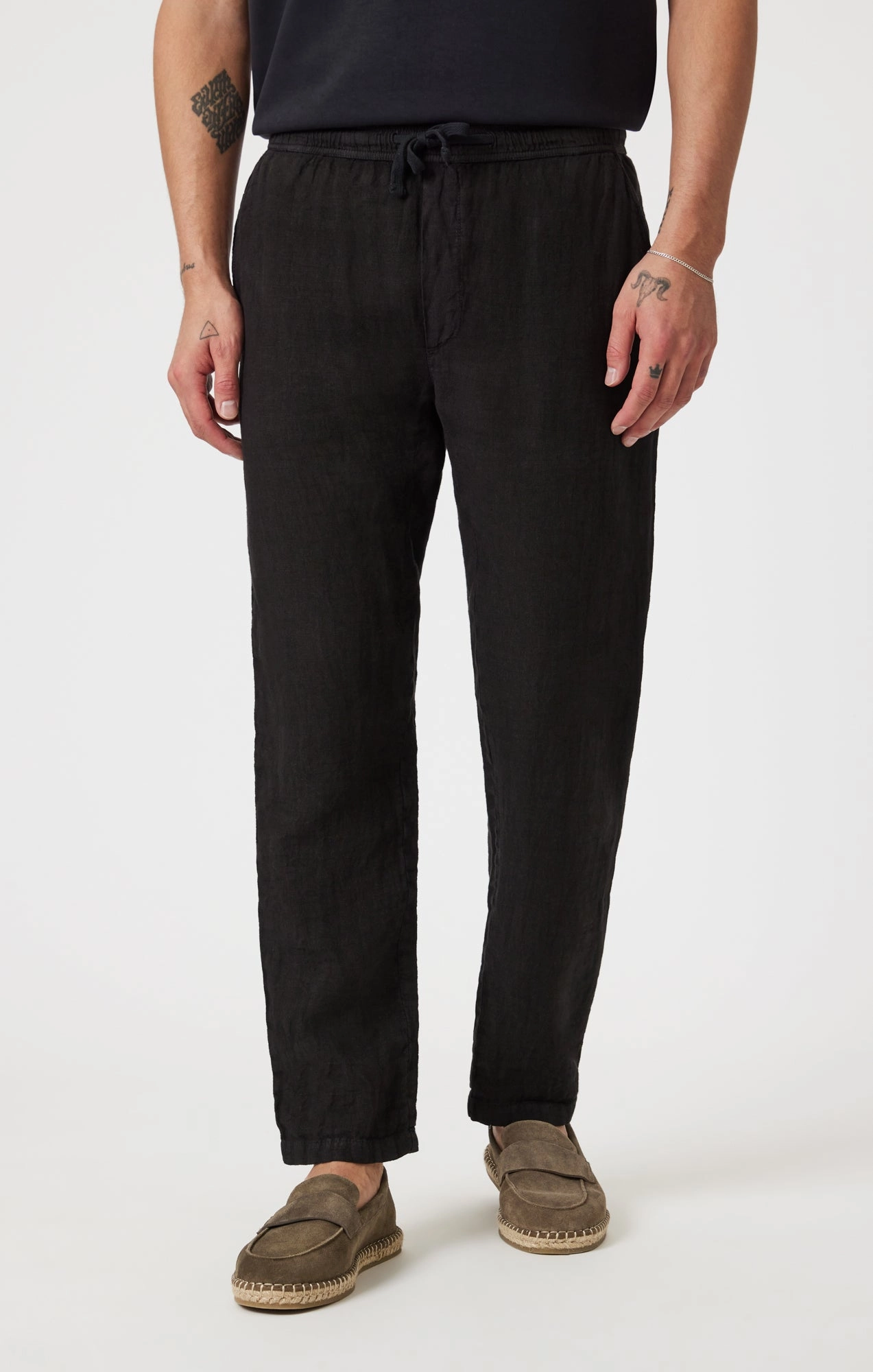 DRAWSTRING LINEN PANTS IN BLACK SeamlessConstruction