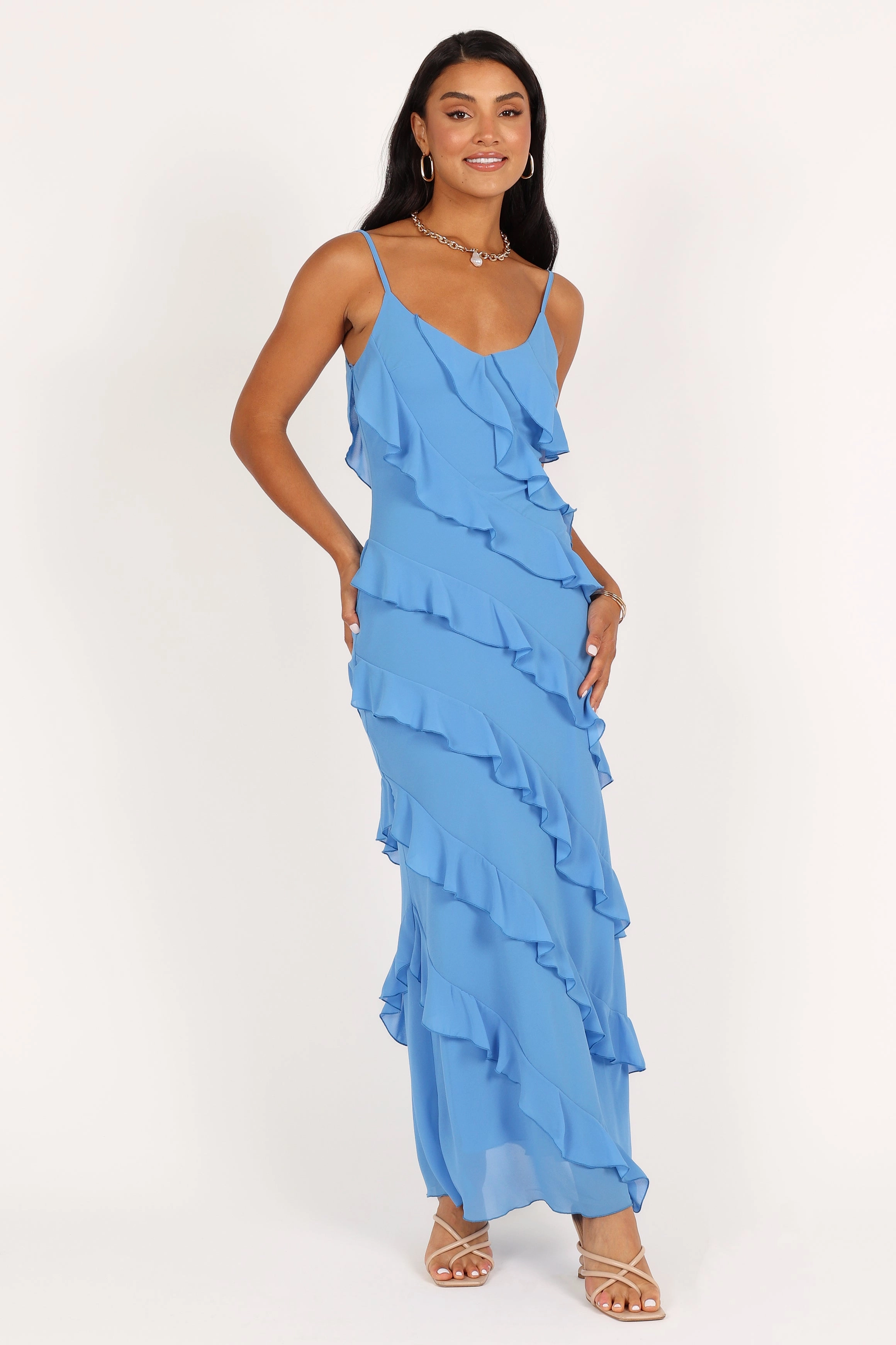Ciao Ruffles Maxi Dress - Blue Subtle Glam everyday elegance