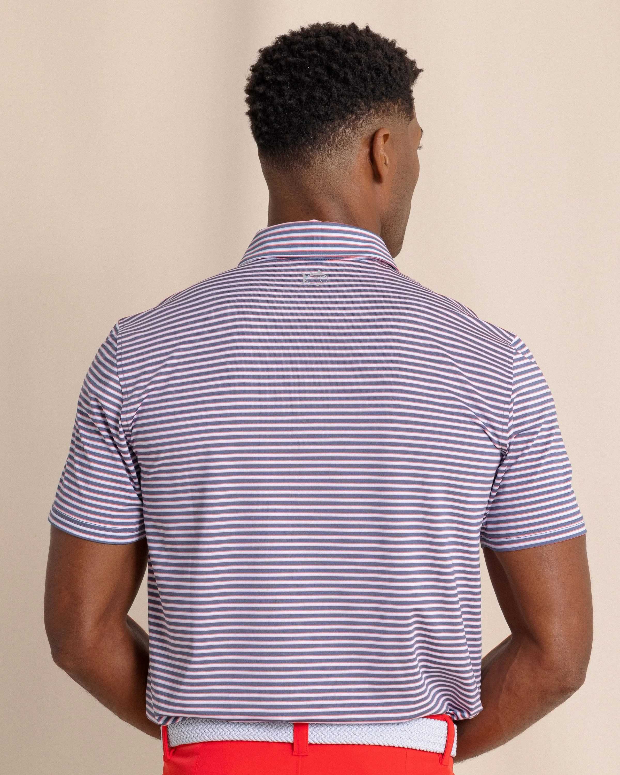 Clubhouse Attire Driver Caravel Stripe Polo - Light Indigo