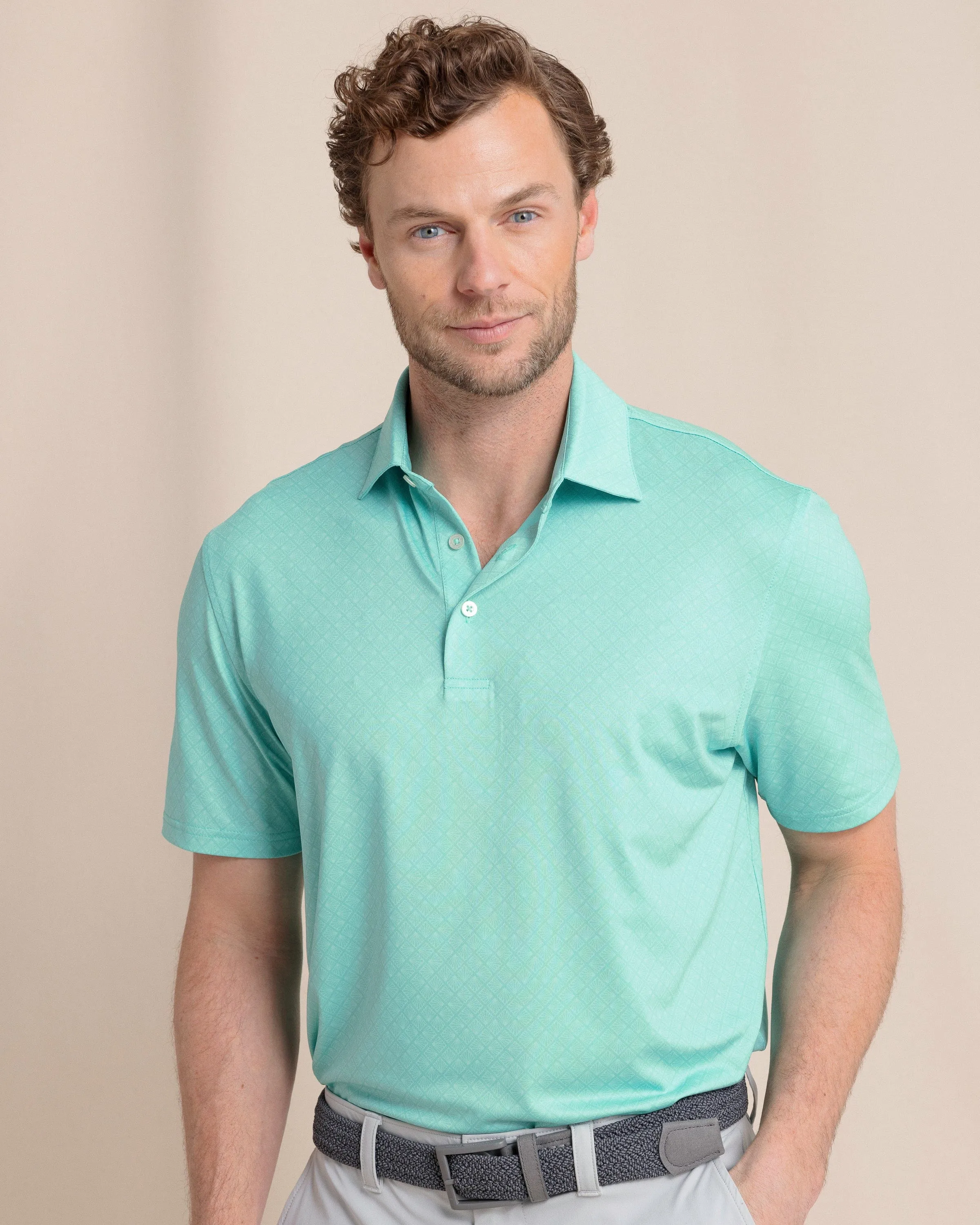 Driver Snazzy Scales Printed Polo - Turtle Green Bamboo Fiber Blend Relaxed Collar
