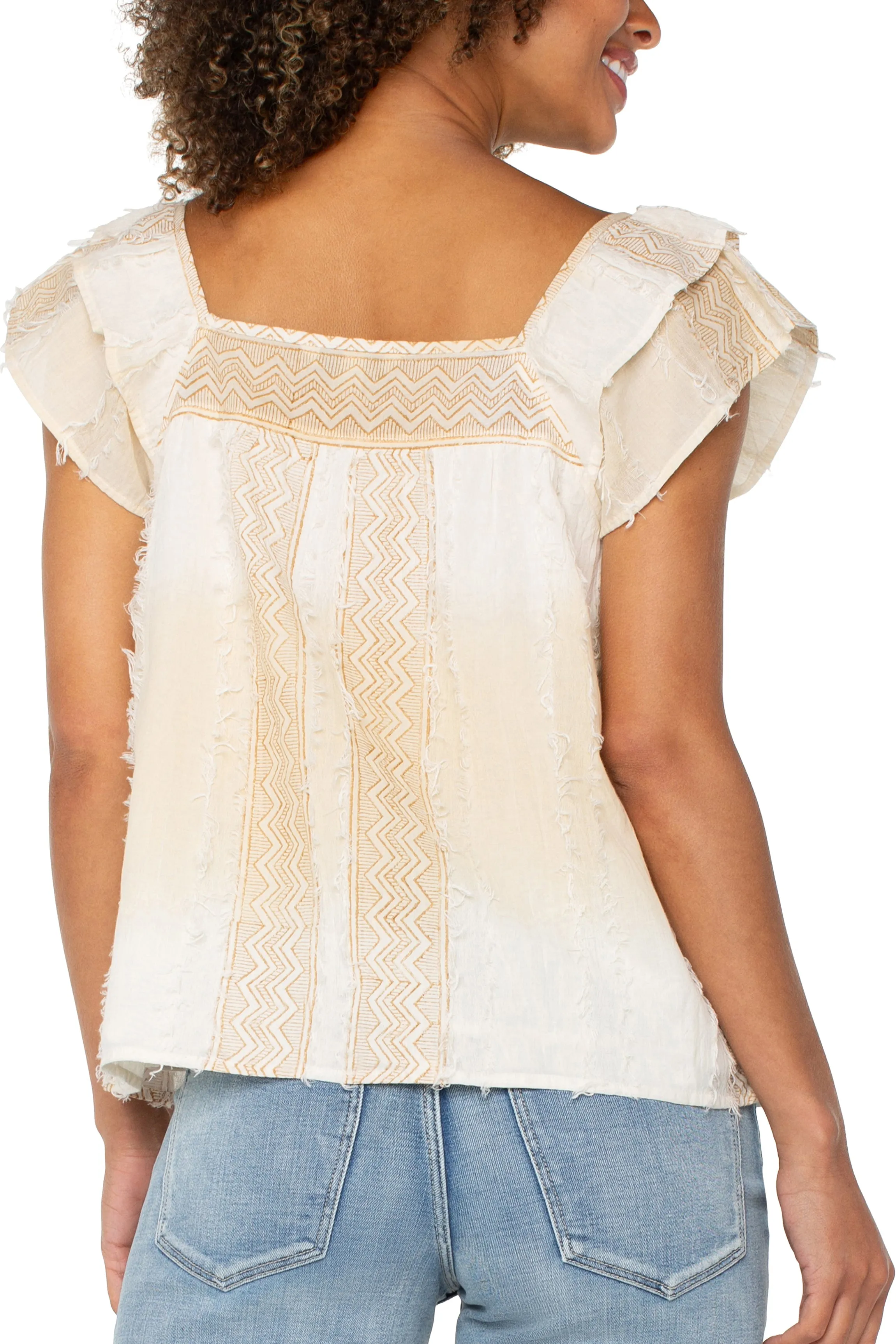 Durable and long-lasting Square Neck Woven Blouse | Brown/Cream Chevron Stripe Layered Comfort Casual Flex