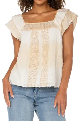 Festival wear Street Casual Durable and long-lasting Square Neck Woven Blouse | Brown/Cream Chevron Stripe