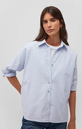 LONG SLEEVE BUTTON-UP SHIRT IN BLUE STRIPE Oversized style Layered Look