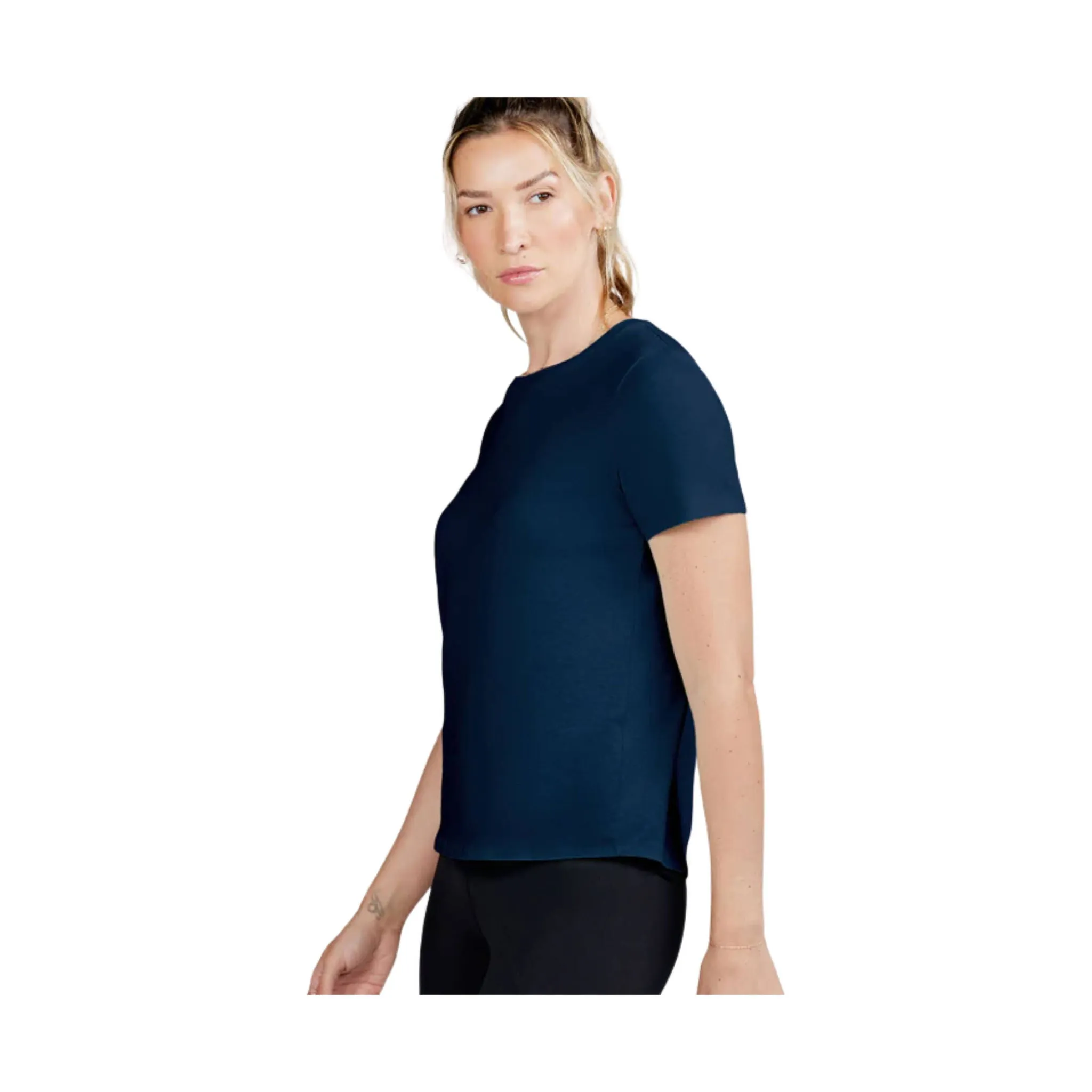 Tasc Women's All Day Short Sleeve T Shirt - Classic Navy Multi Way Adjustable Fit Soft Wool