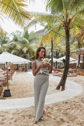 Arella Knit Skirt - Sage/cream Asymmetrical Cut