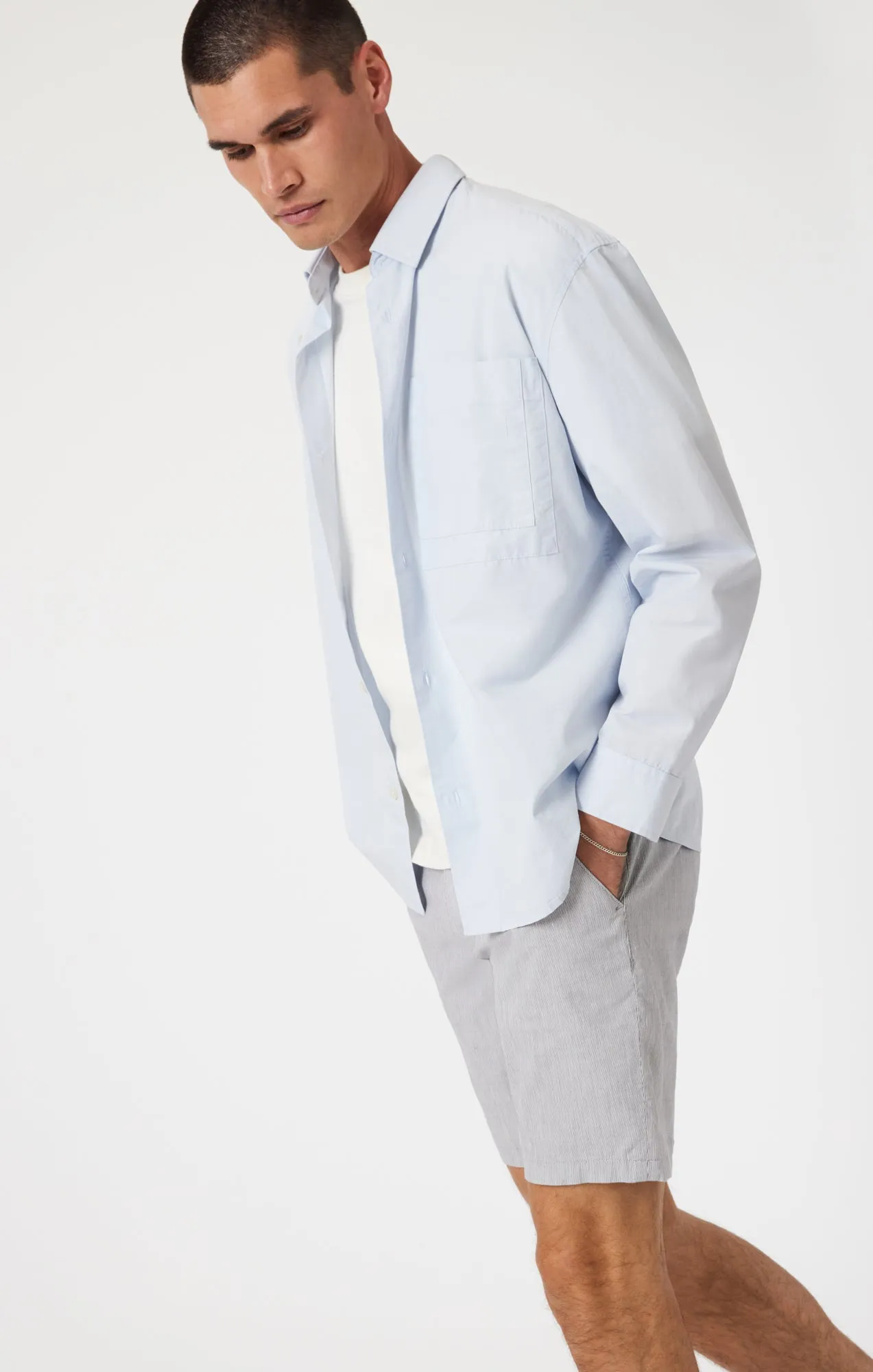 Summer Comfort NOAH SHORTS IN LIGHT GREY LINEN STRIPE