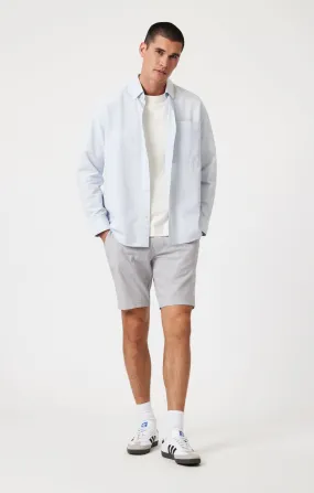 NOAH SHORTS IN LIGHT GREY LINEN STRIPE Chill Ready Active Layer Fit