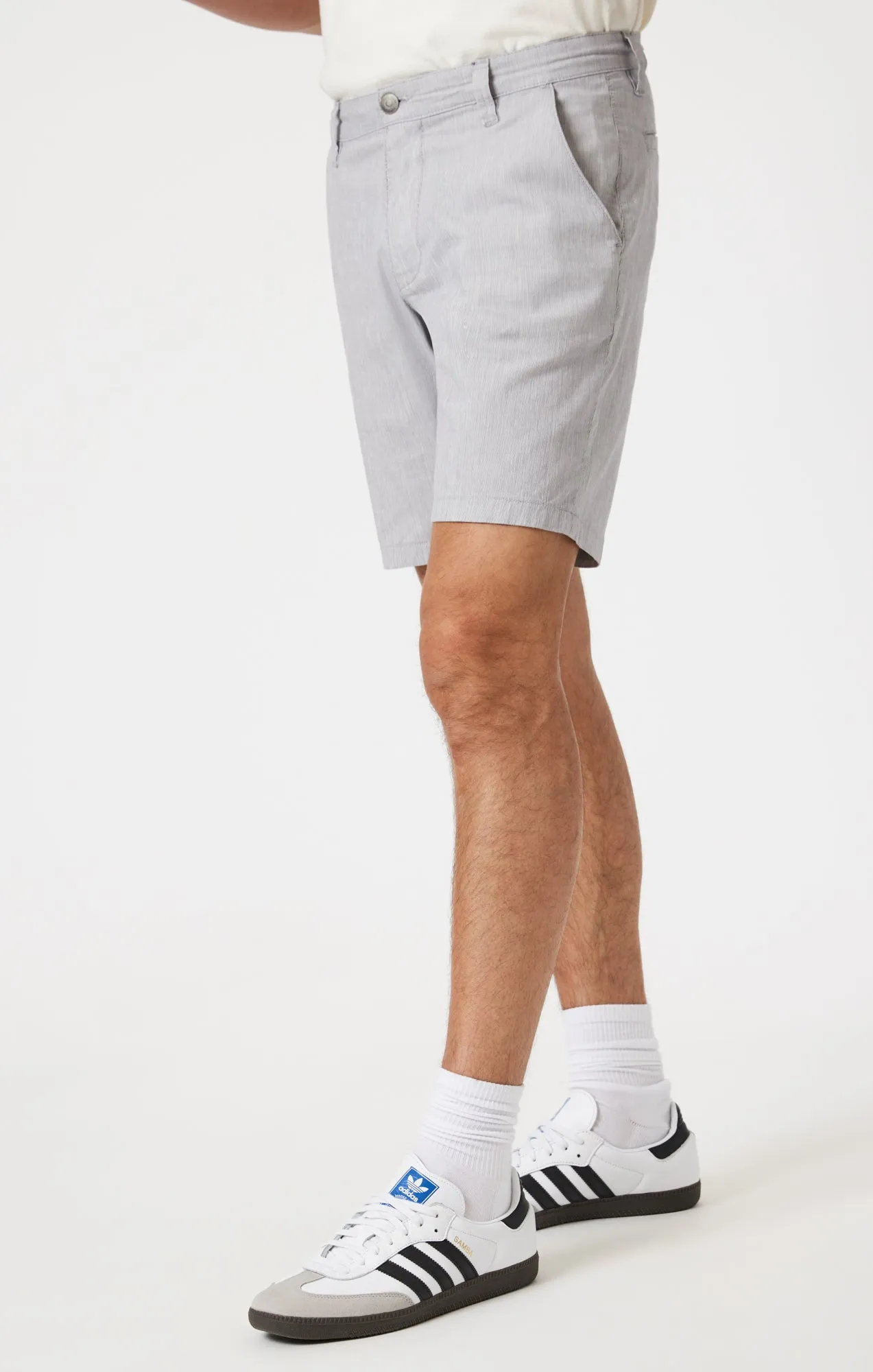 Pocket Reinforcement NOAH SHORTS IN LIGHT GREY LINEN STRIPE