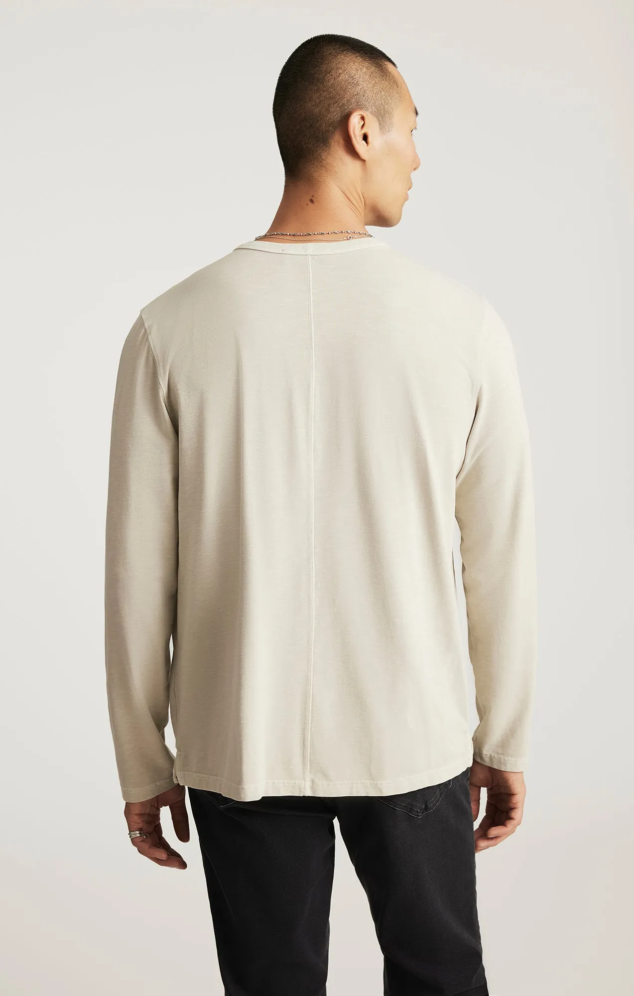 LONG SLEEVE HENLEY T-SHIRT IN PELICAN Minimalist Aesthetic
