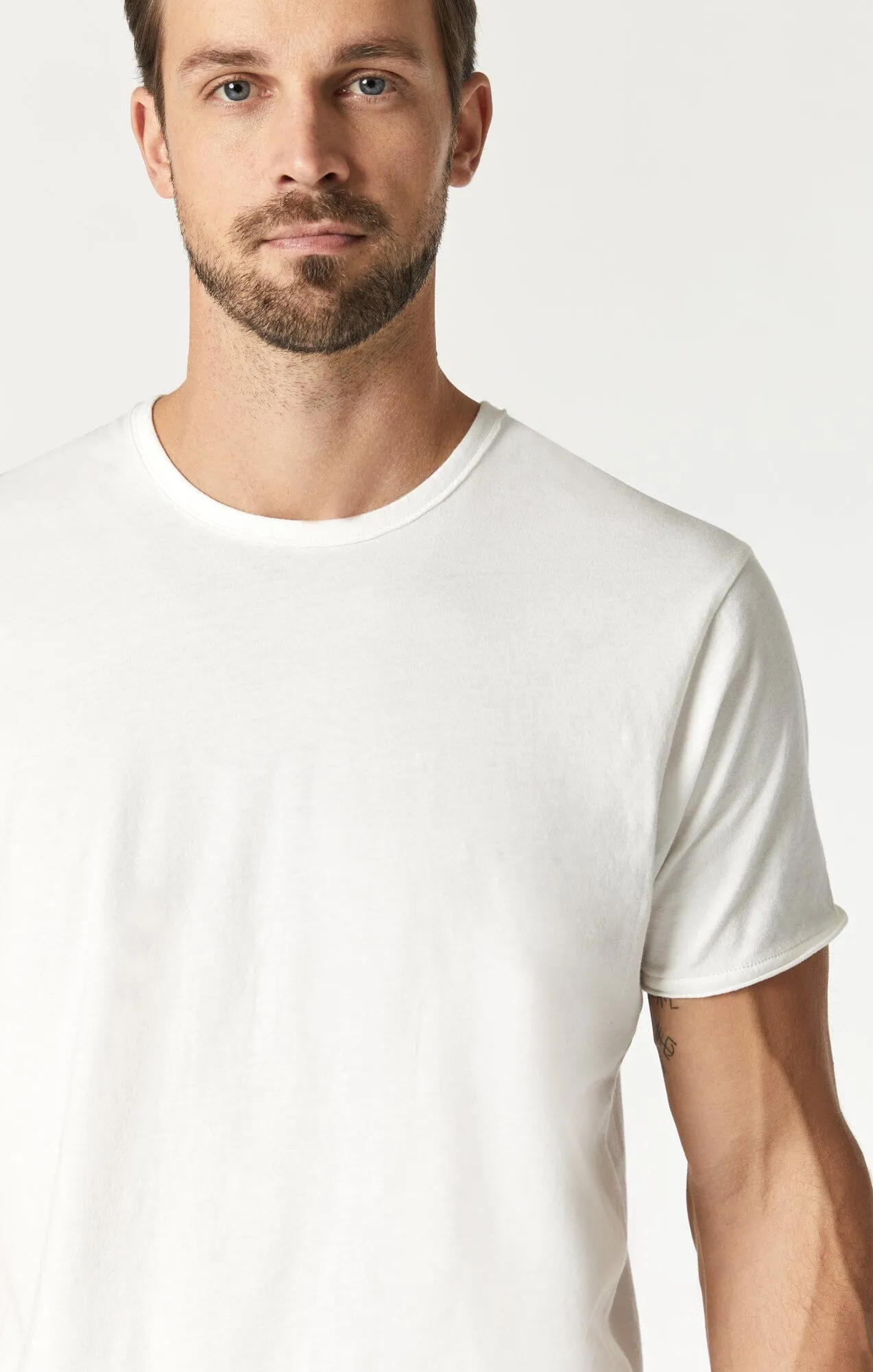 RAW EDGE NECK T-SHIRT IN BLANC DE BLANC Easy and Relaxed UltraSoftBrushedInterior