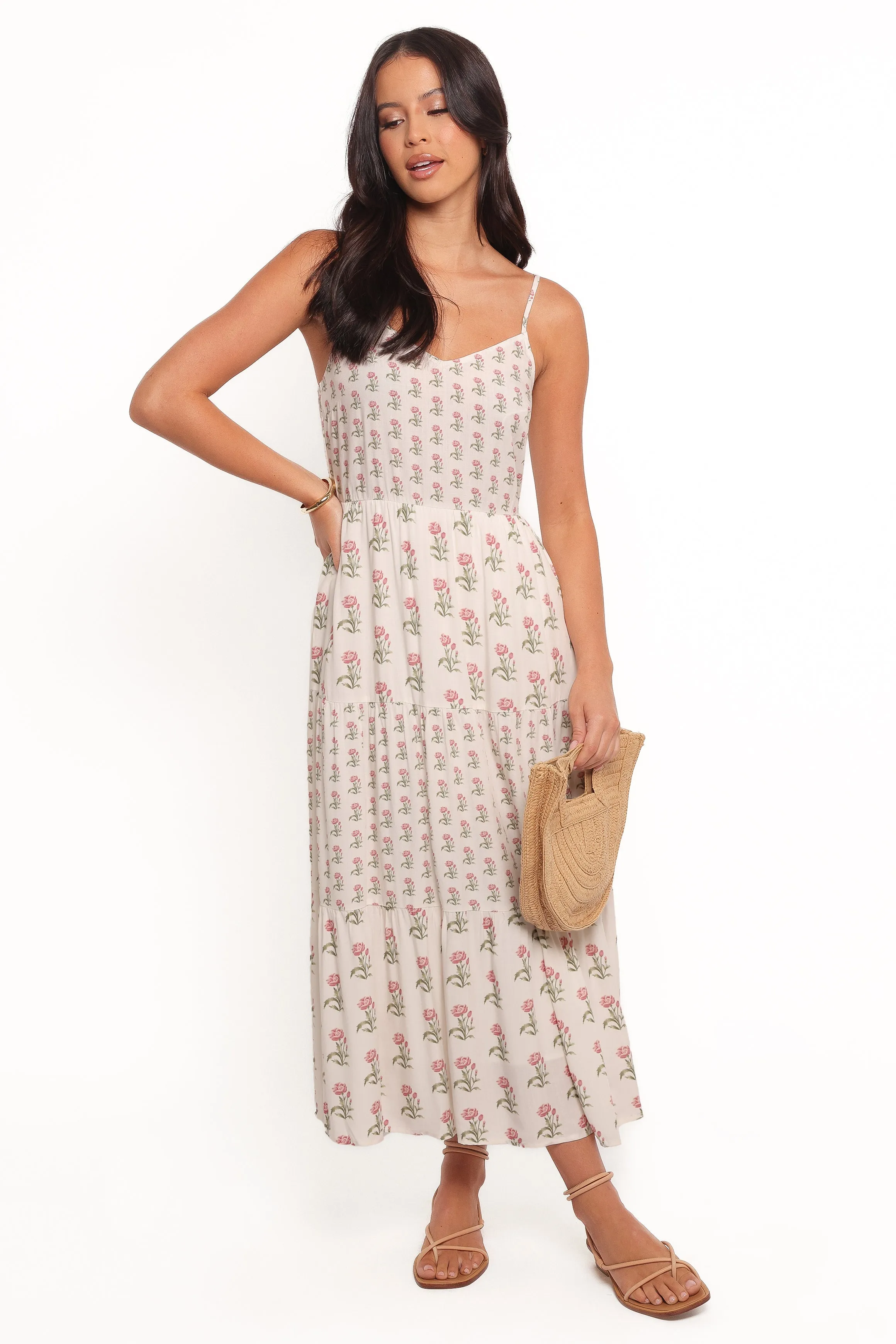 Echo Midi Dress - White/Pink spring fresh Vintage feel