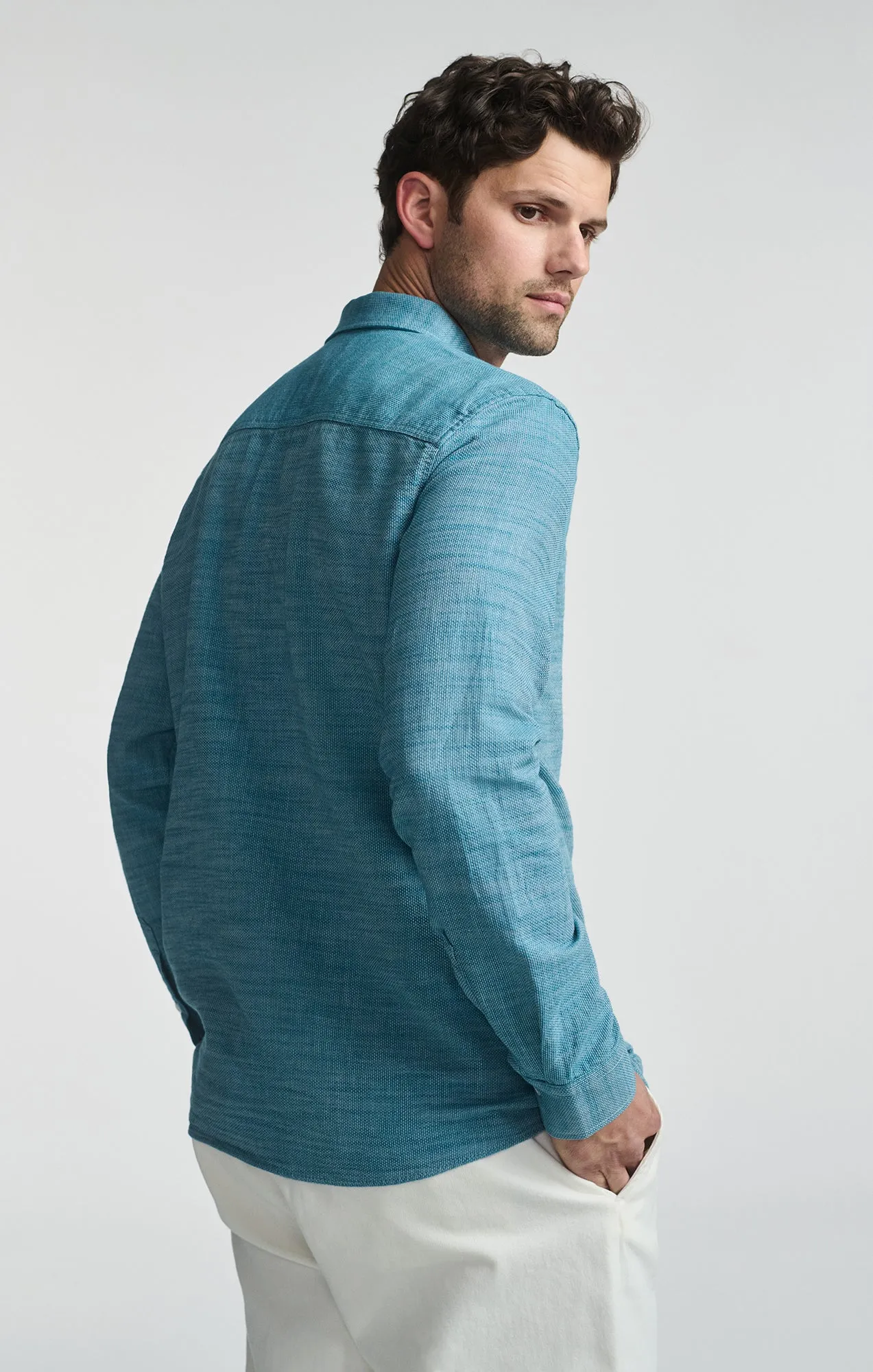 Casual Hangout POCKET LONG SLEEVE BUTTON-UP SHIRT IN STORM BLUE