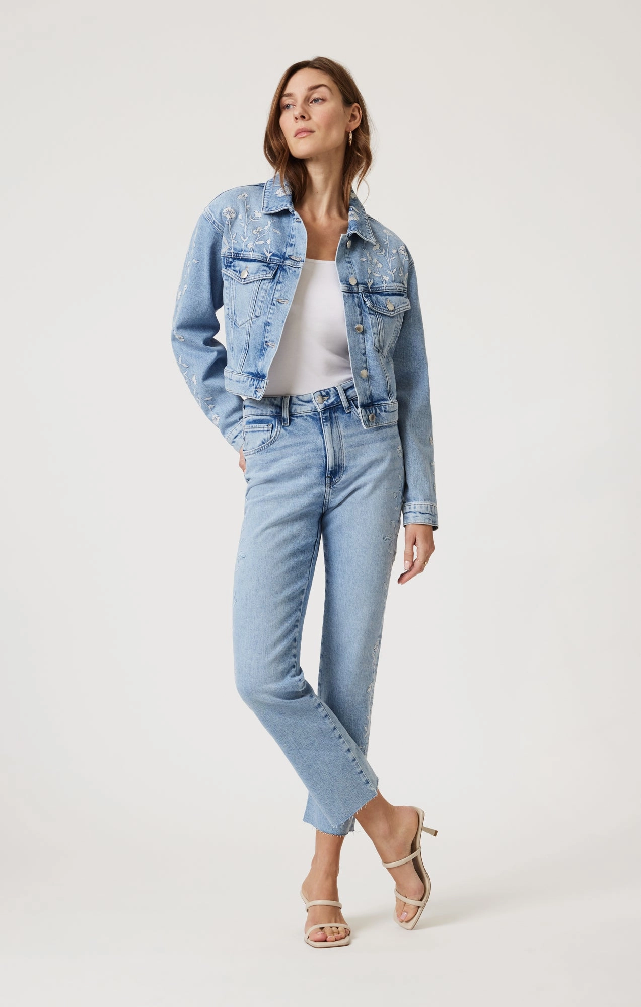 HARMONY DENIM JACKET IN LIGHT BLUE BLOOM DENIM Stitched Look