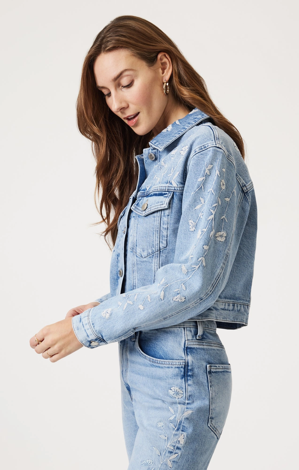 HARMONY DENIM JACKET IN LIGHT BLUE BLOOM DENIM Secure Closure System